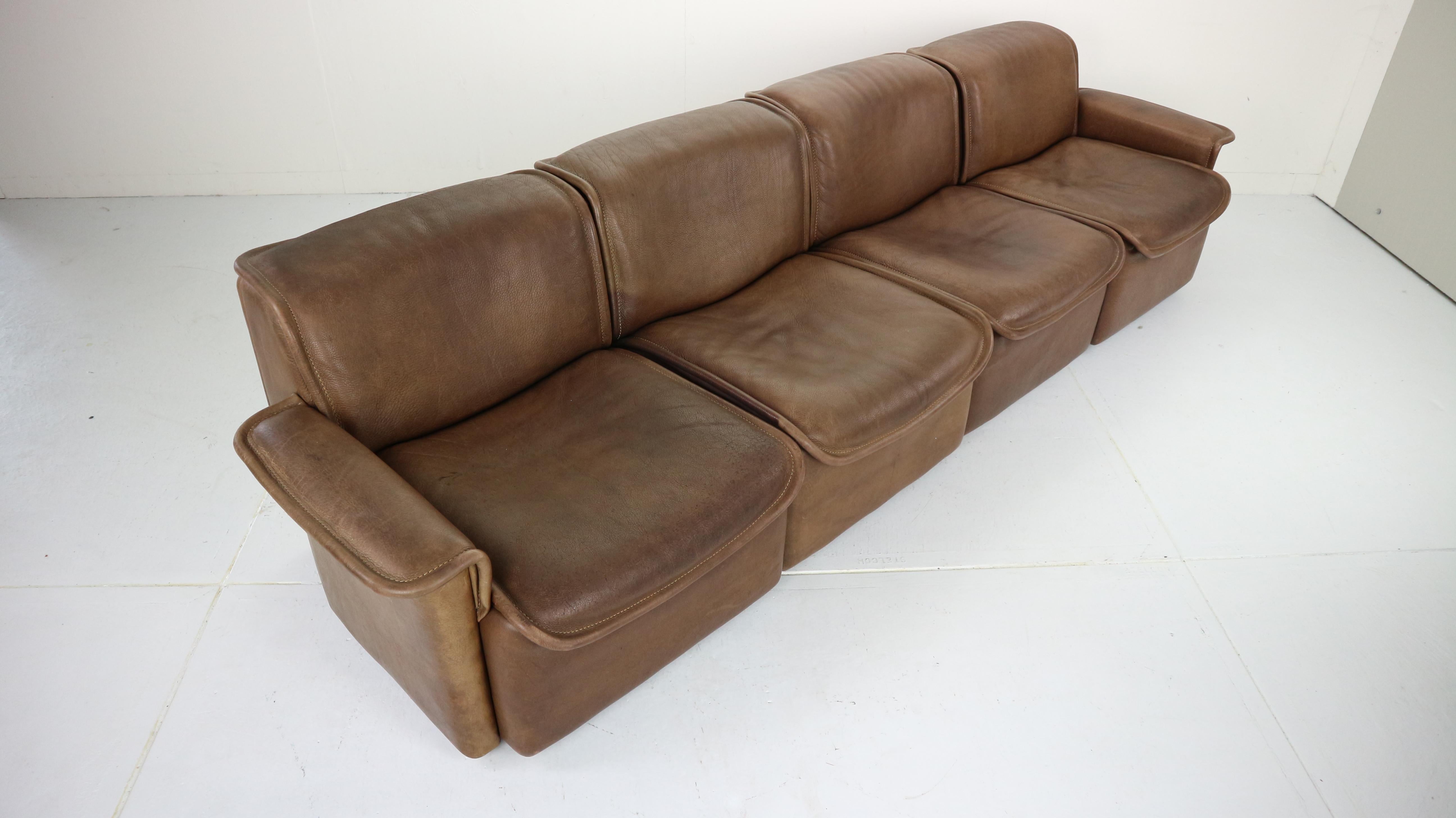 Vintage DS-12 Four-Seat Brown Leather Sofa by De Sede, Switzerland, 1970s 2