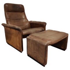 Vintage DS 50 Leather Lounge Chair and Ottoman by De Sede, 1970