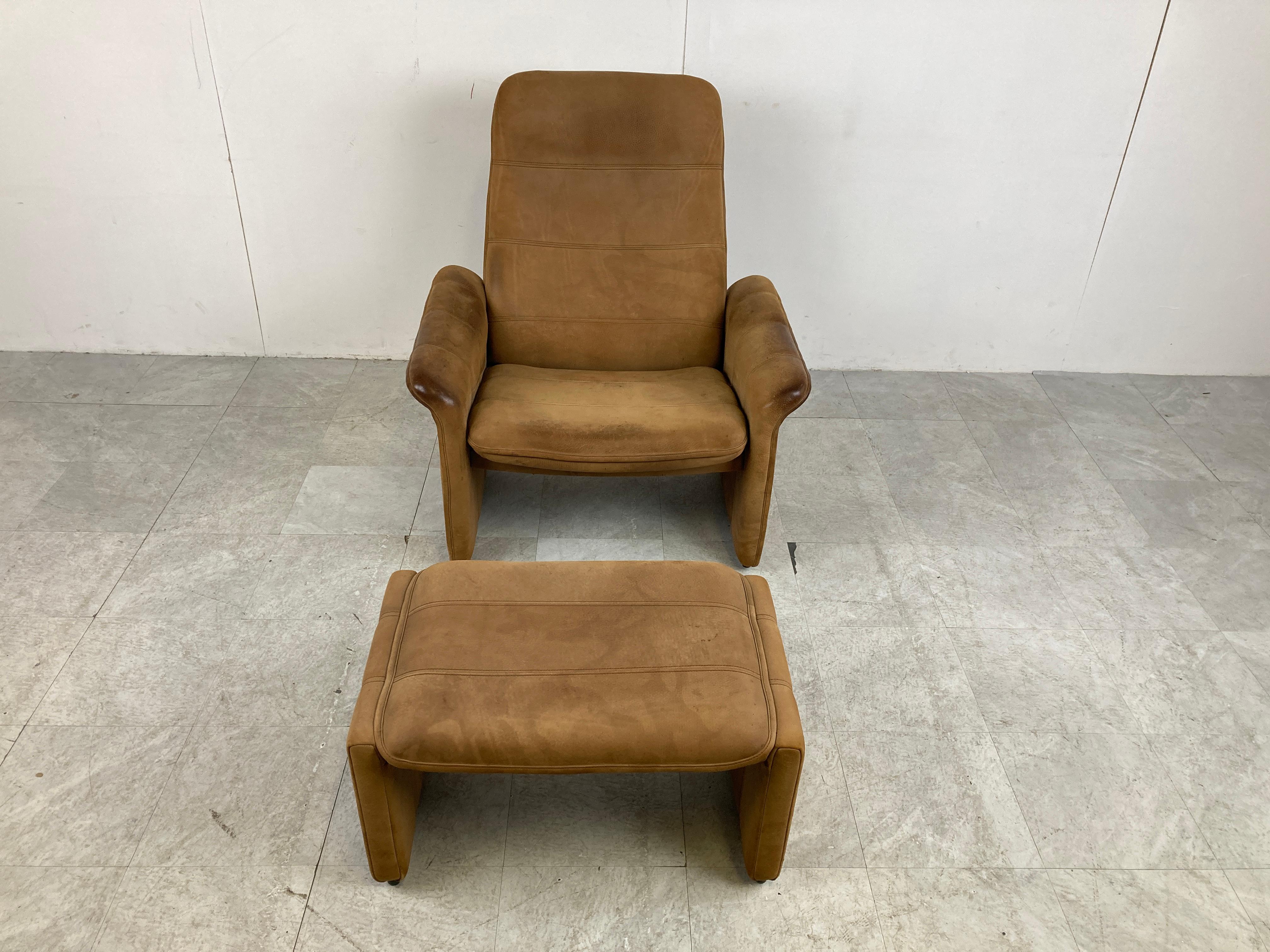 Mid-Century Modern Vintage Ds 50 Leather Lounge Chair and Ottoman by De Sede, 1970s For Sale