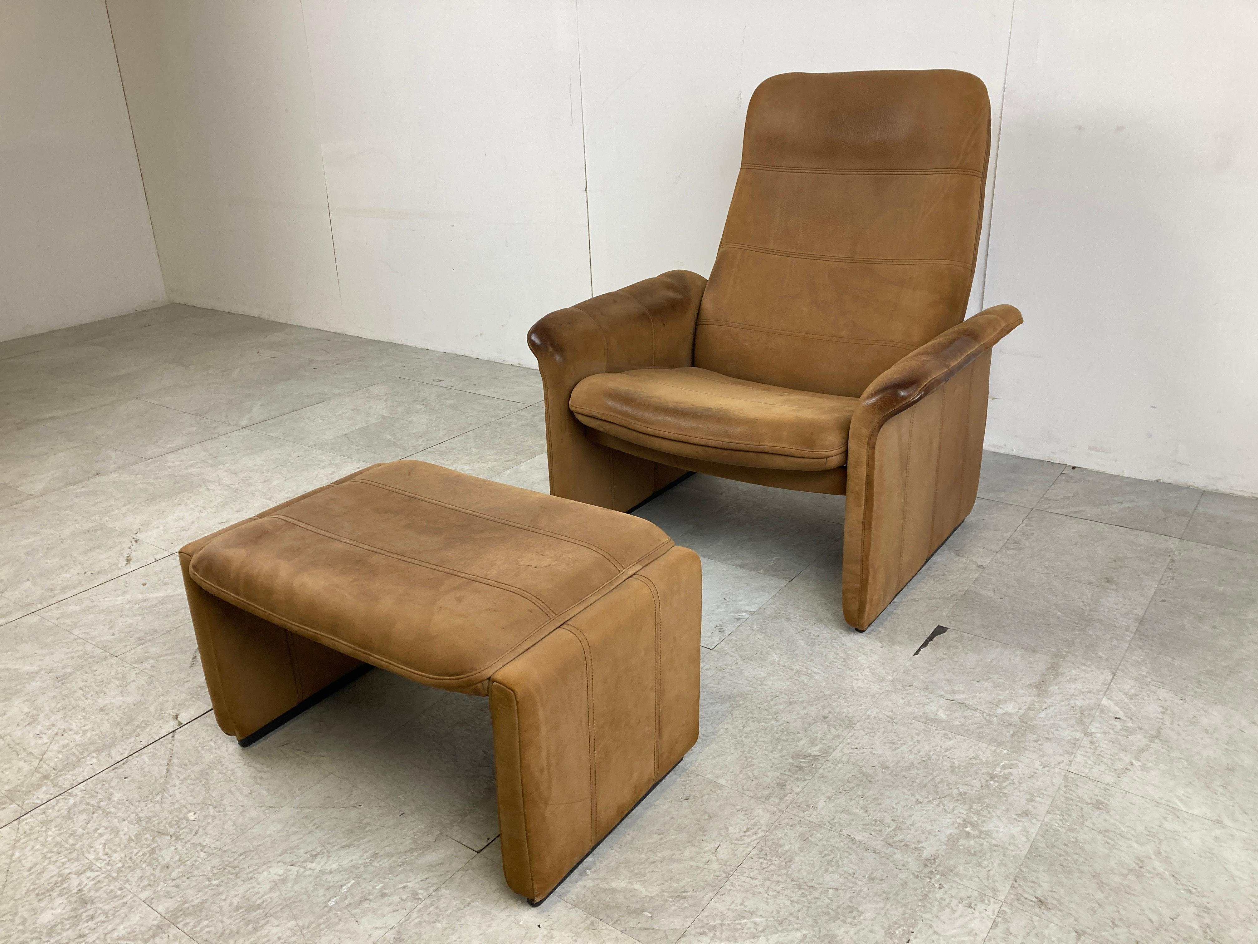 Swiss Vintage Ds 50 Leather Lounge Chair and Ottoman by De Sede, 1970s For Sale