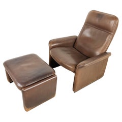 Vintage Ds 50 Leather Lounge Chair and Ottoman by De Sede, 1970s
