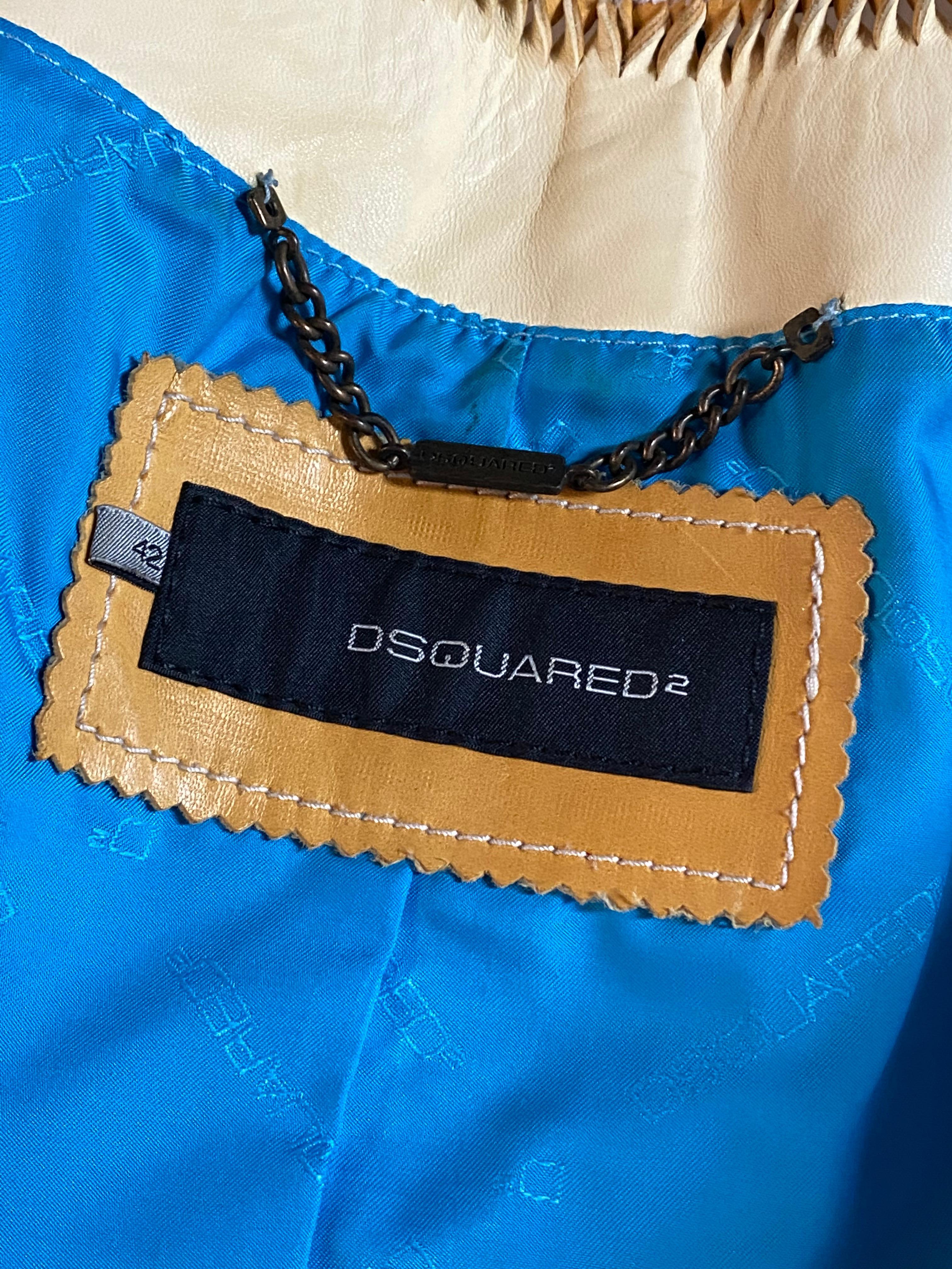 Vintage Dsquared2 Yellow and Red Leather Jacket, Size 42 For Sale 3