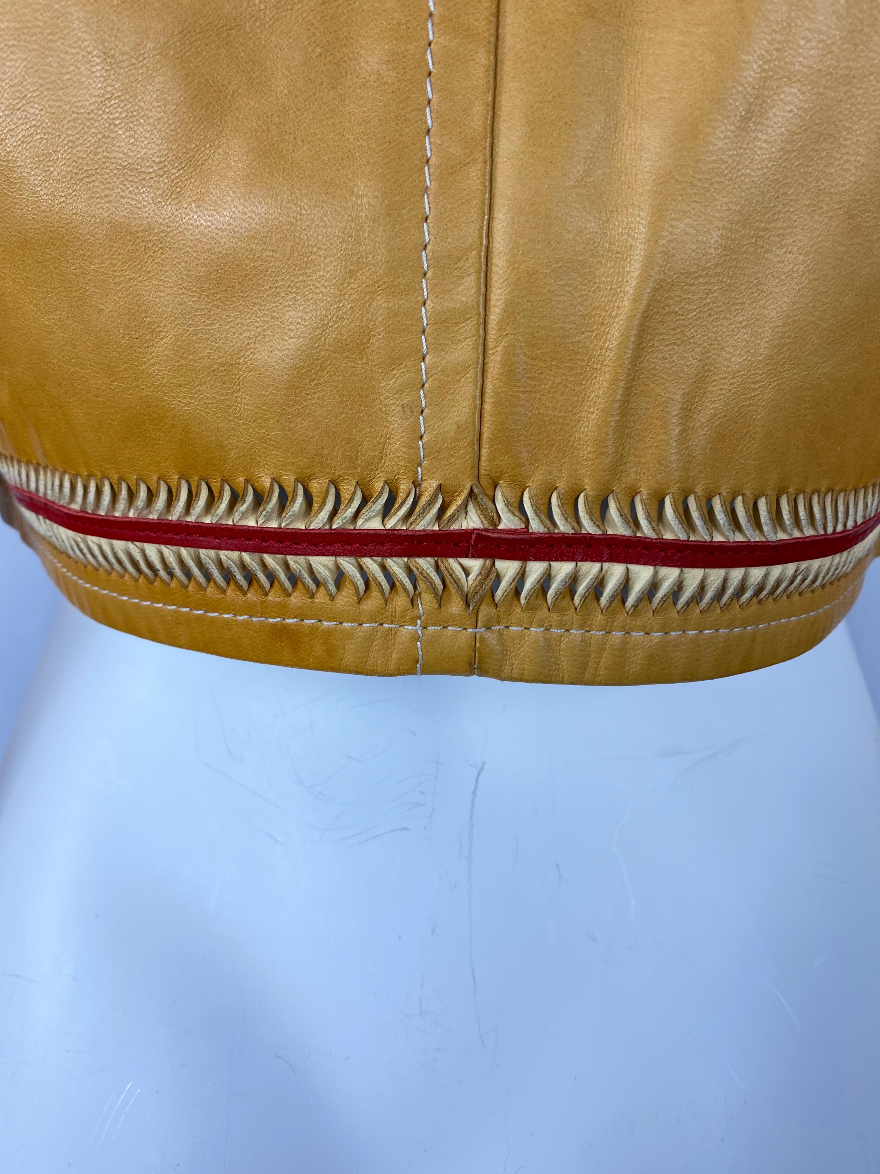 Brown Vintage Dsquared2 Yellow and Red Leather Jacket, Size 42 For Sale