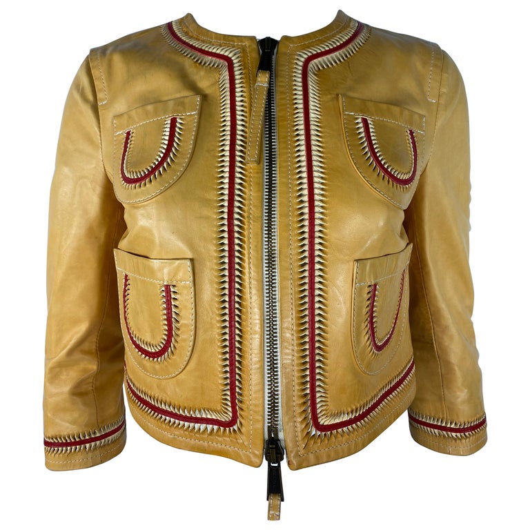 Vintage Dsquared2 Yellow and Red Leather Jacket, Size 42 For Sale at 1stDibs