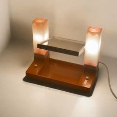 Vintage Dual Vanity Mirror with Lights by ABC, Orange Space Age Decor 1970s