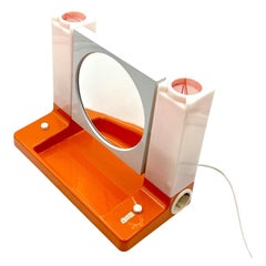 Vintage Dual Vanity Mirror with Lights by ABC, Orange Space Age Decor 1970s