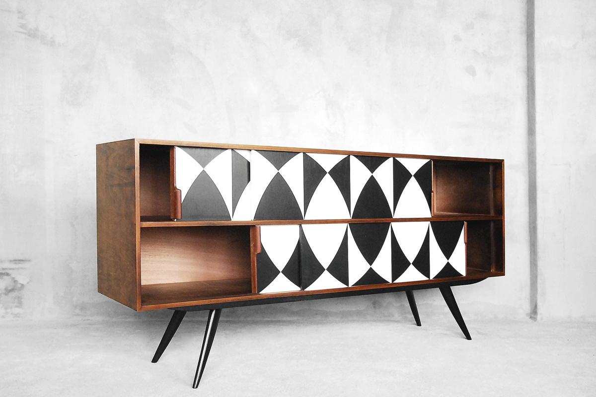 Vintage Dual Walnut Sideboard with Hand Painted Pattern, 1960s 5