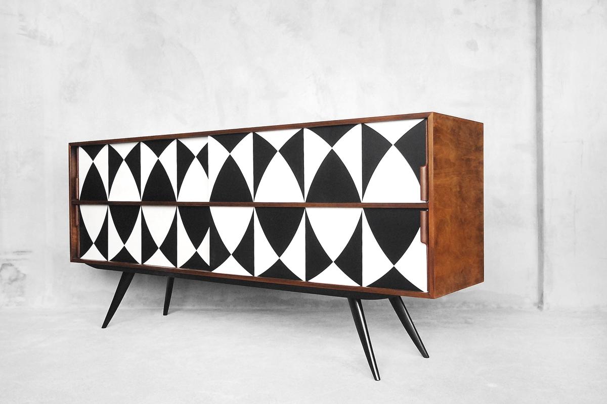 Vintage Dual Walnut Sideboard with Hand Painted Pattern, 1960s 8