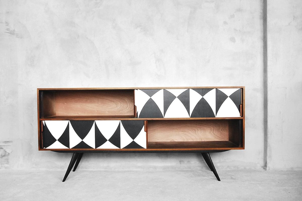 Vintage Dual Walnut Sideboard with Hand Painted Pattern, 1960s 12