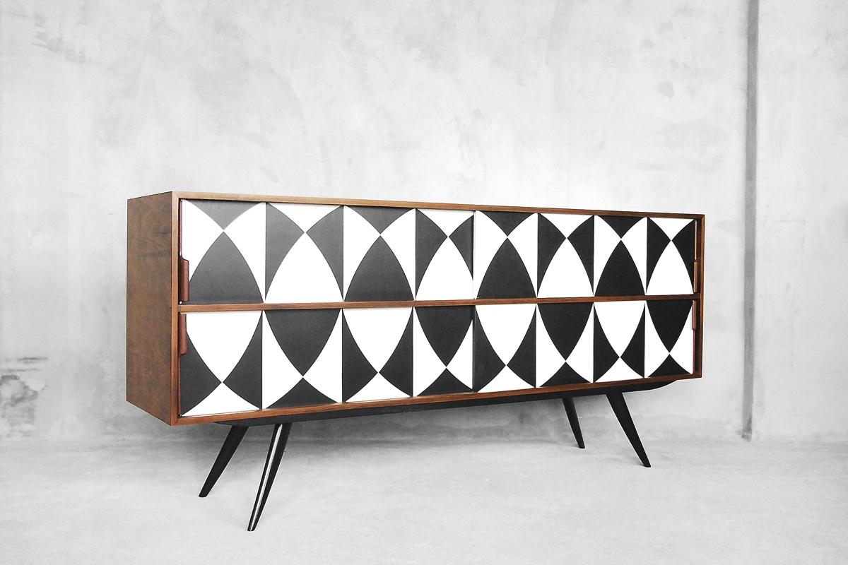 Vintage Dual Walnut Sideboard with Hand Painted Pattern, 1960s 2