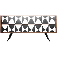 Vintage Dual Walnut Sideboard with Hand Painted Pattern, 1960s