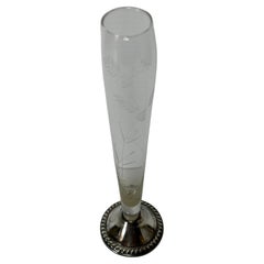 Vintage Duchin MCM Creation Jarrón para capullos de cristal grabado con base de plata de ley