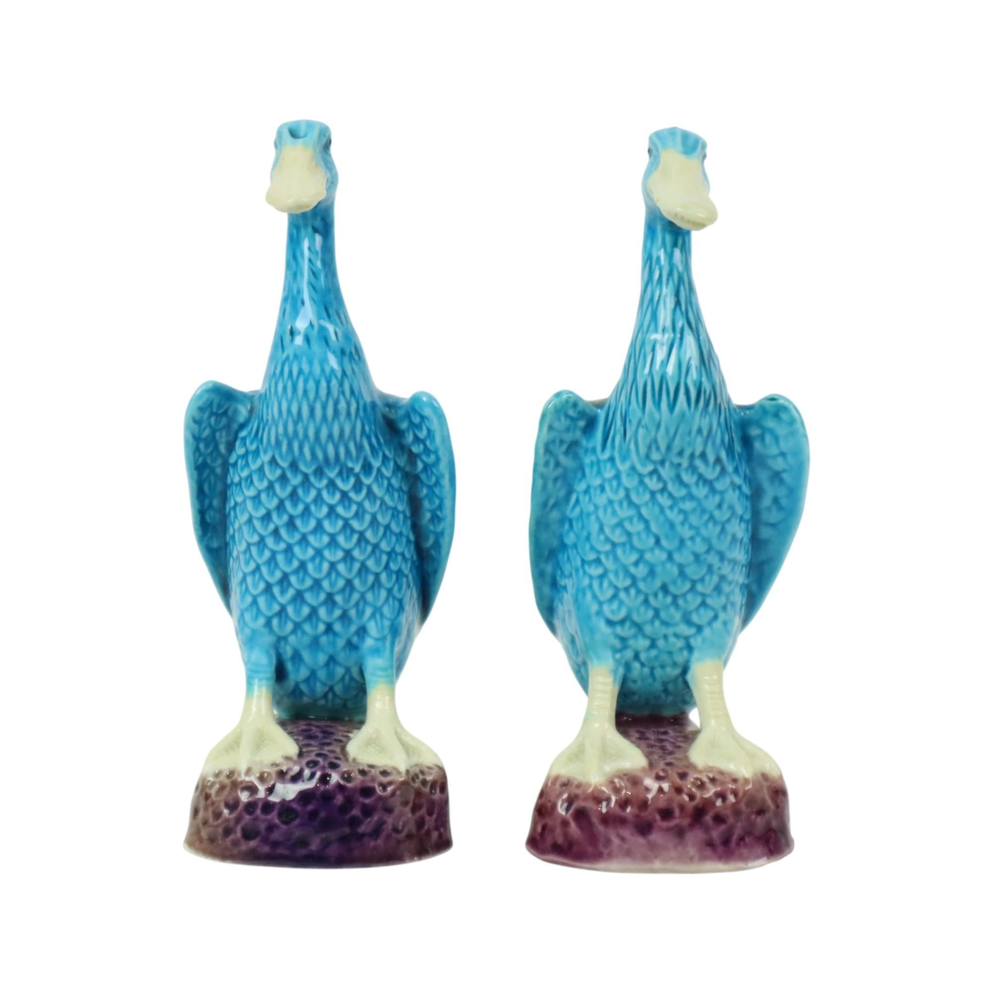 Cineserie Figurina d'anatra d'epoca Figura di coppia Porcellana cinese blu 12 cm in vendita