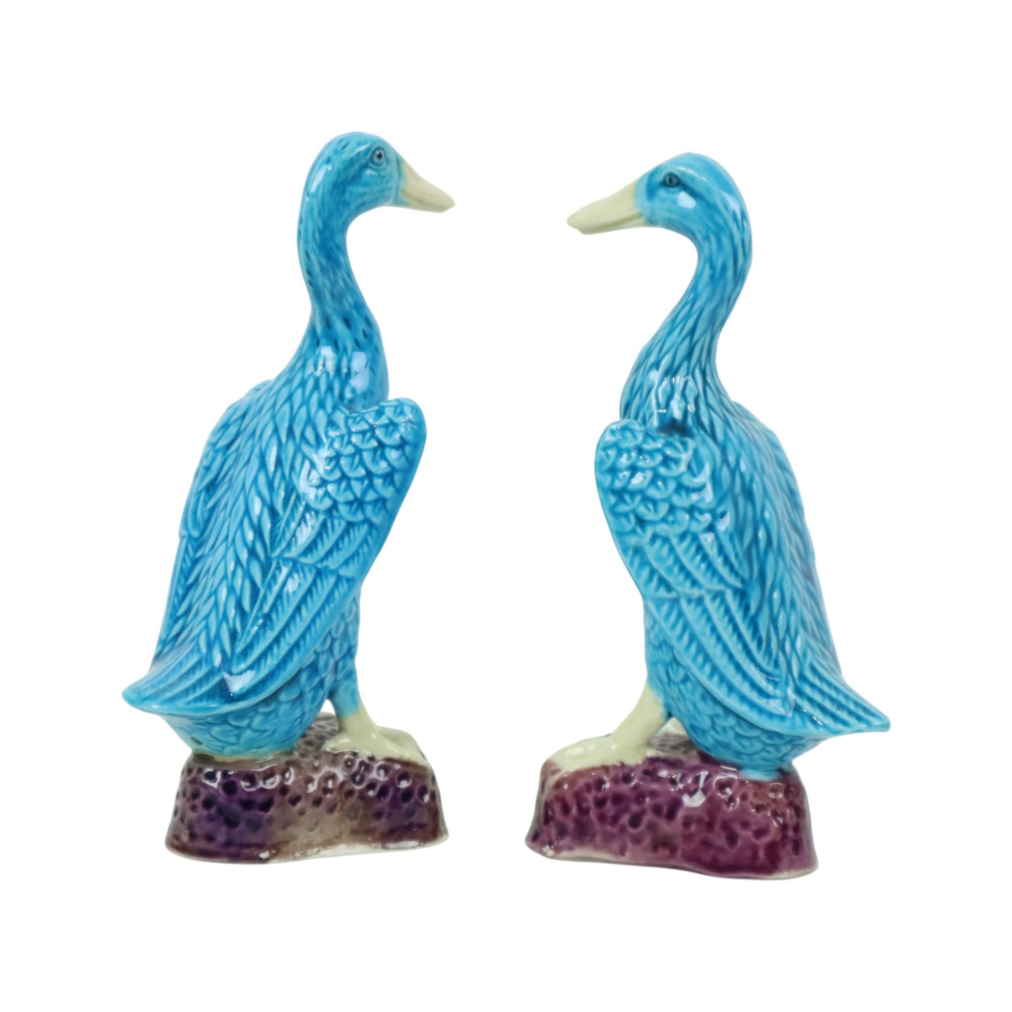 Figurina d'anatra d'epoca Figura di coppia Porcellana cinese blu 12 cm In condizioni ottime in vendita a Poperinge, BE
