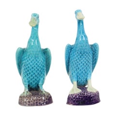 Vintage Duck Figurine Figure Couple Blue Chinese Porcelain