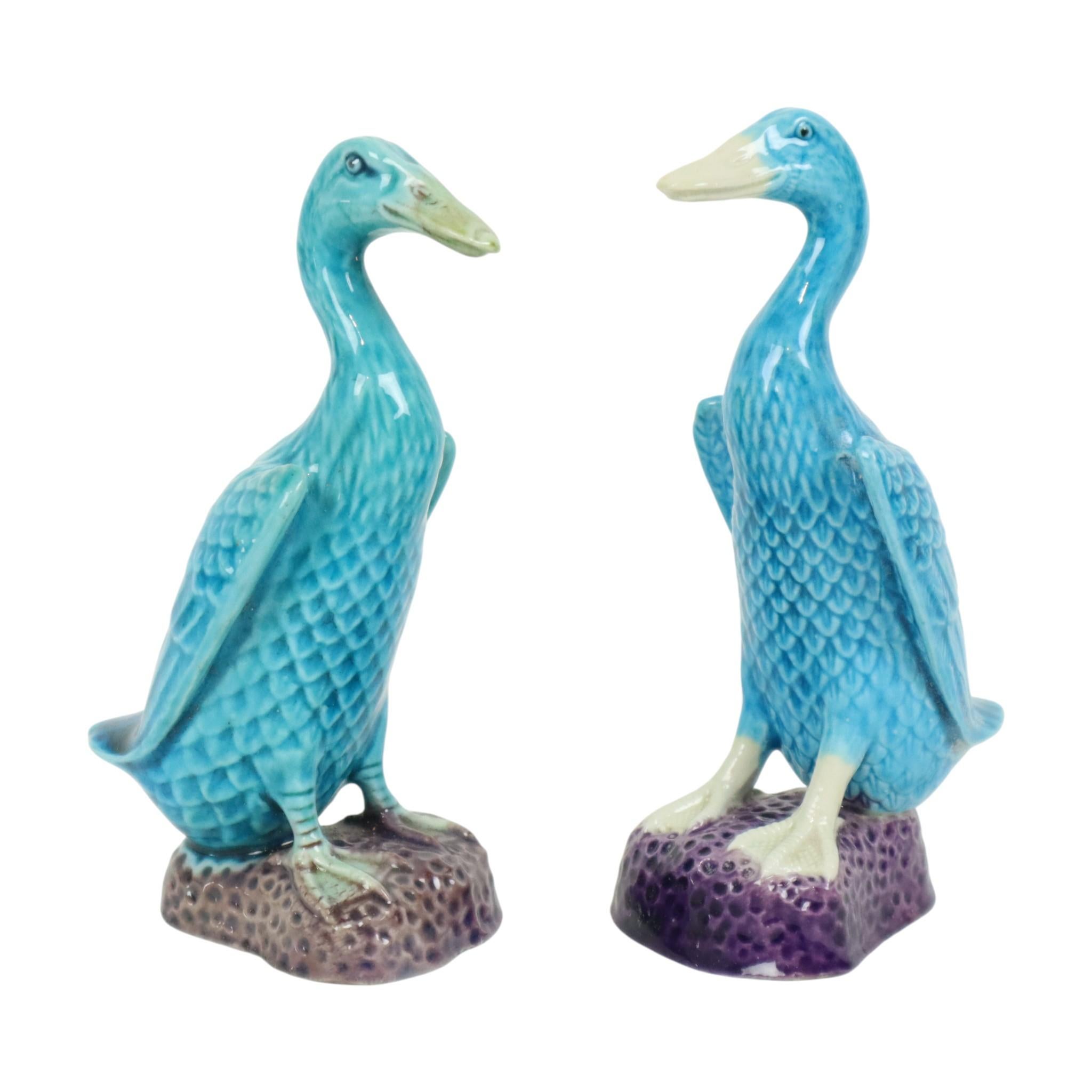 Vintage Duck Figurine Figure Couple Blue Chinese Porcelain