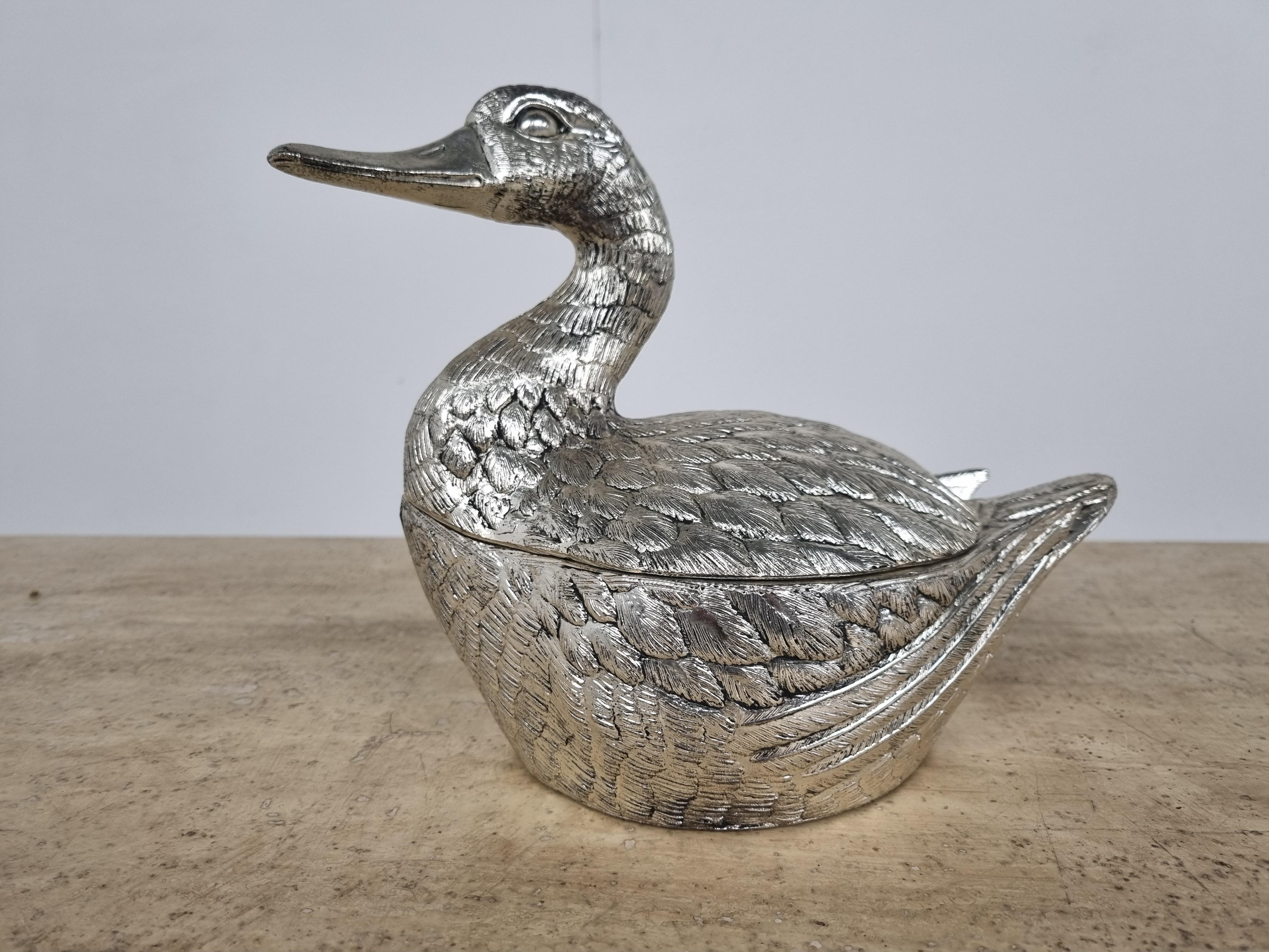 Silvered Vintage Duck Ice Bucket by Mauro Manetti, 1960s For Sale