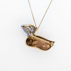 Vintage Duck Pendant 14 Karat Gold Baroque Pearl Diamond Brooch Estate Jewelry