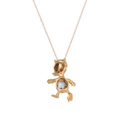 Vintage Duck Pendant Necklace 18 Karat Gold Pearl Ruby Estate Fine Jewelry Bird