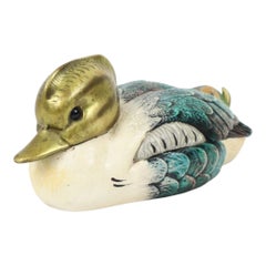 Vintage Duck Sculpture Malevolti Italy Resin Brass