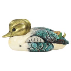 Vintage Duck Sculpture Malevolti Italy Resin Brass