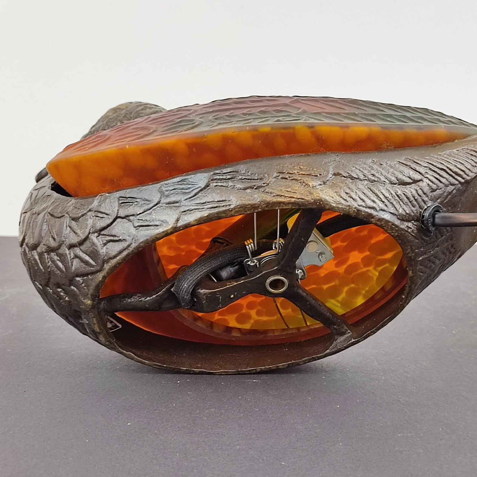 Vintage Duck Table Lamp in Amber and Green Glass and Metal Bronze Dale Tiffany For Sale 3