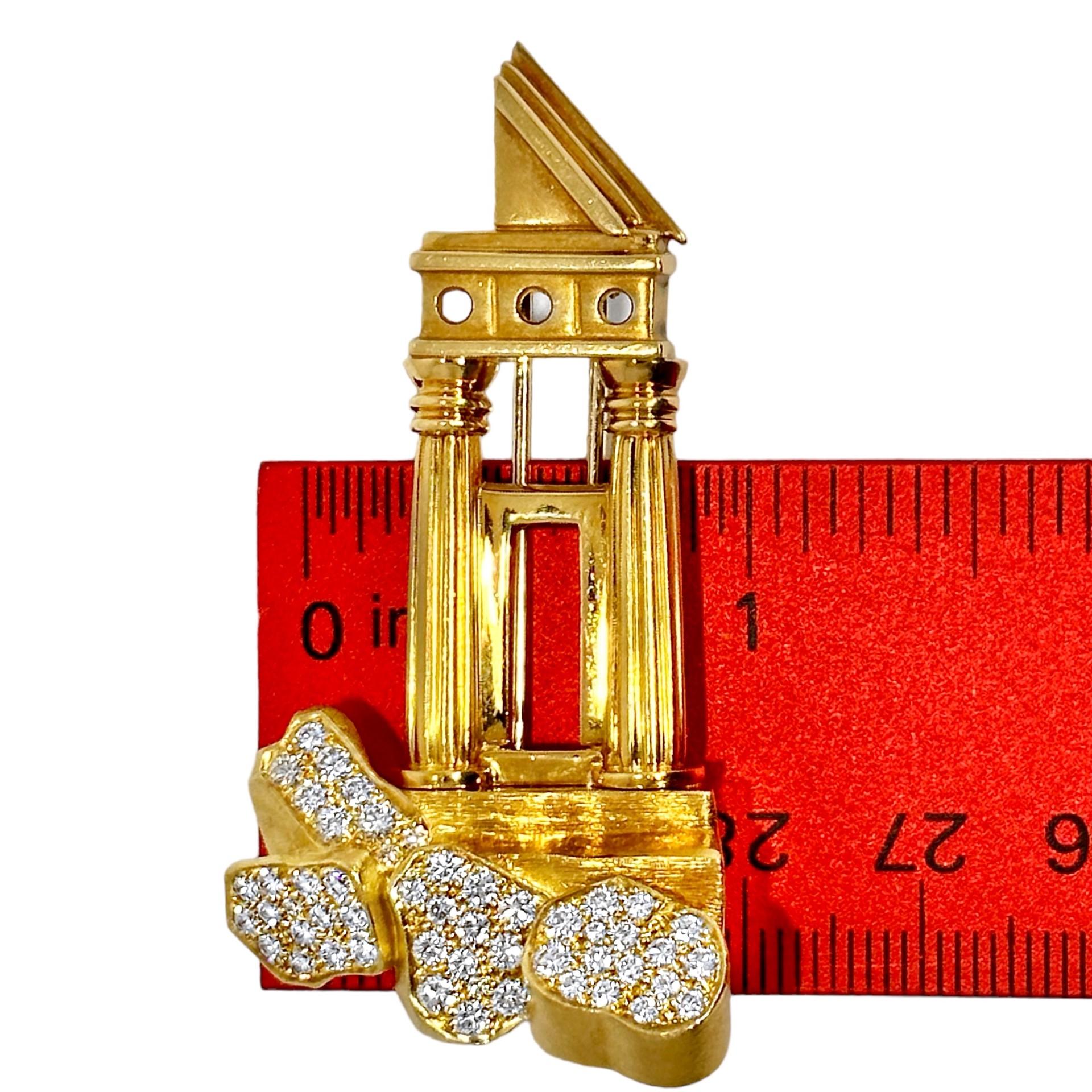 Vintage Dunay Architectural Brooch in 18k Gold and Diamonds For Sale 2