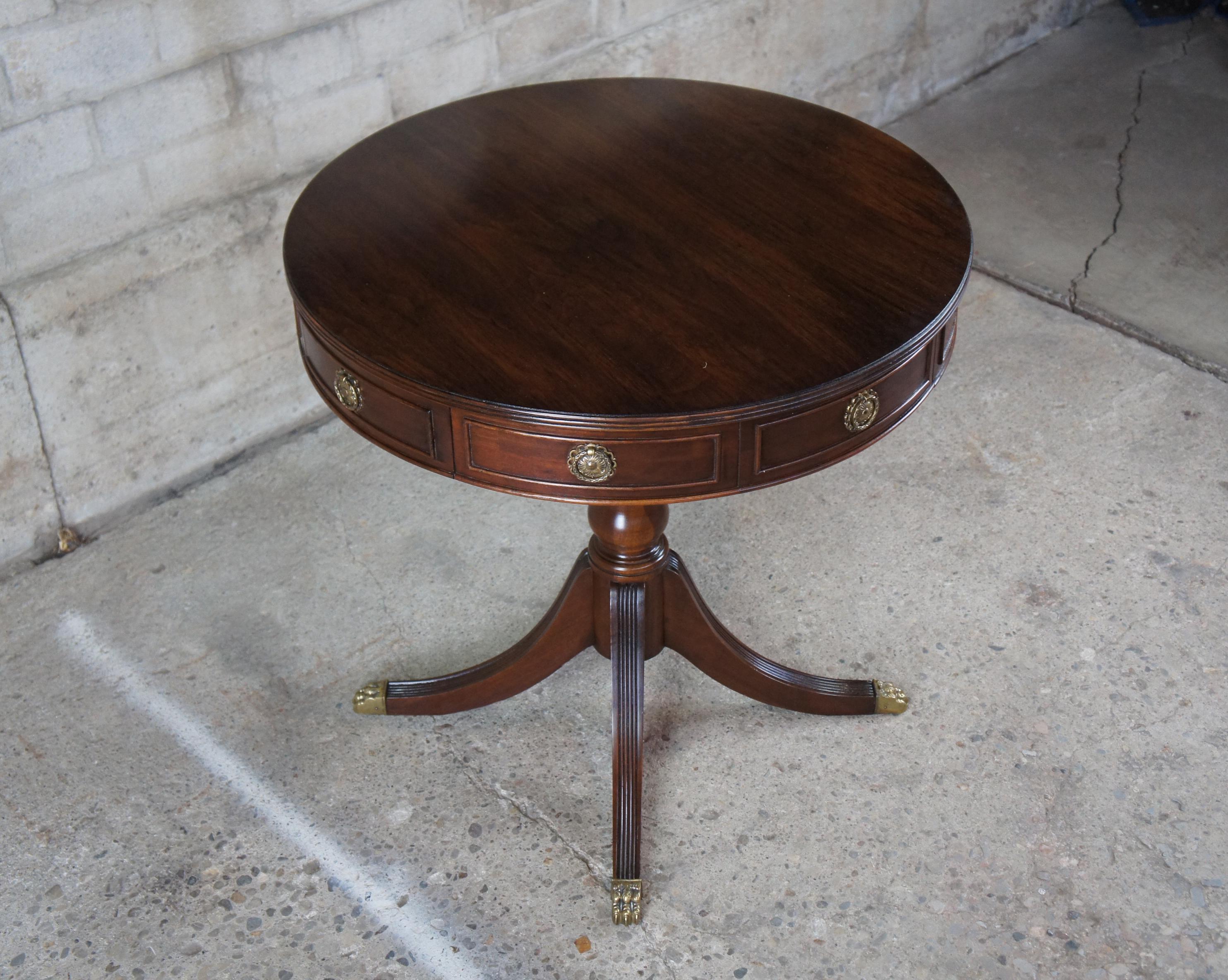 Vintage Duncan Phyfe Sheraton Style Round Walnut Pedestal Side Center Drum Table 2
