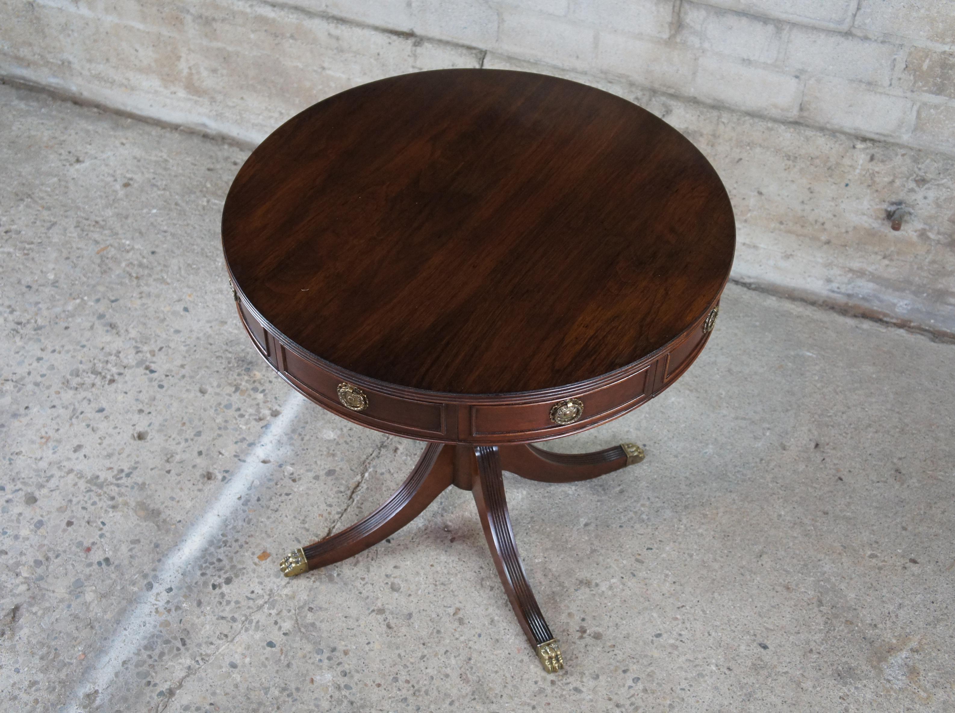 Vintage Duncan Phyfe Sheraton Style Round Walnut Pedestal Side Center Drum Table 4