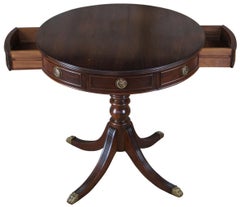 Vintage Duncan Phyfe Sheraton Style Round Walnut Pedestal Side Center Drum Table