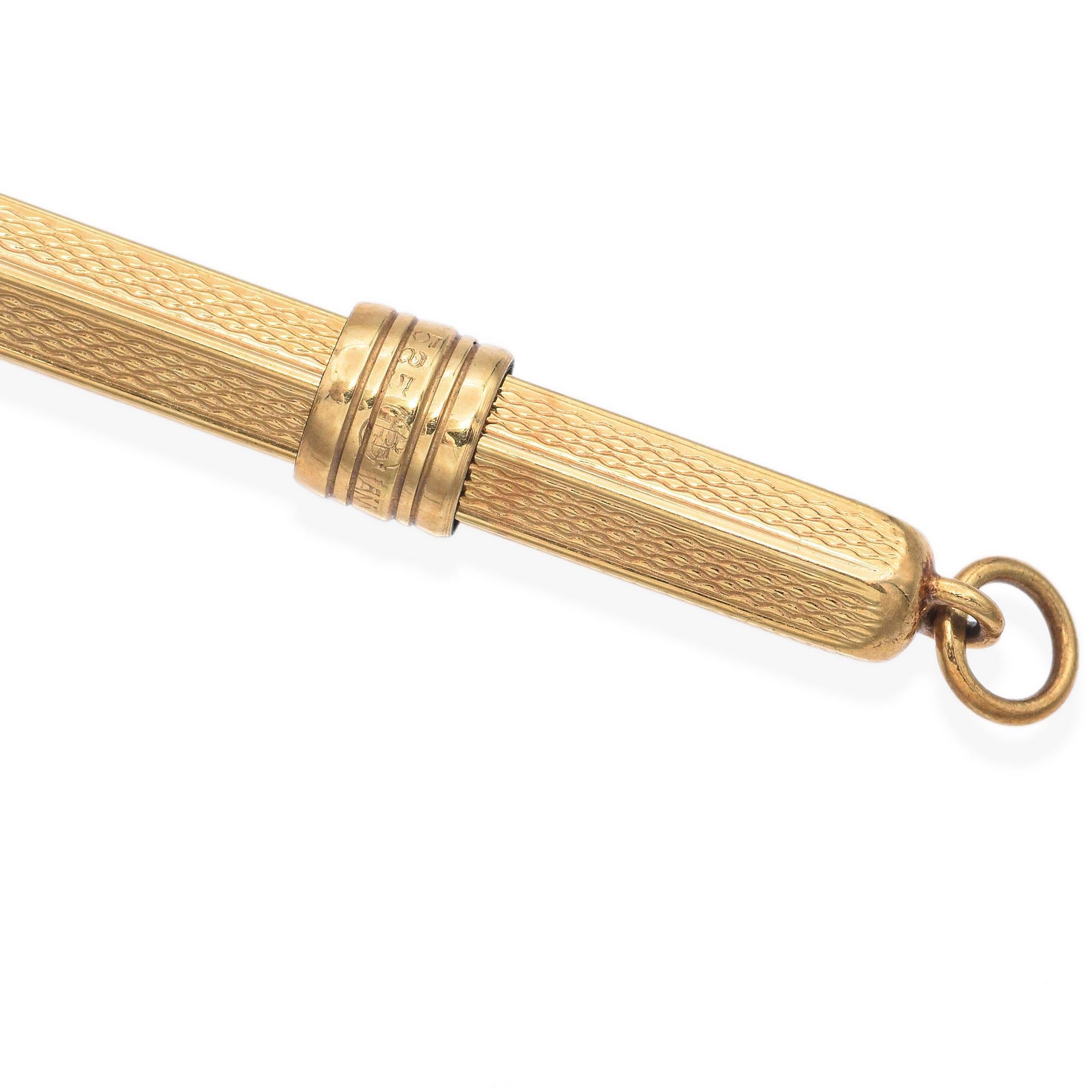 Vintage Dunhill 14k Gold Engine Turned Yellow Gold Champagne Swizzle In Good Condition In New York, NY