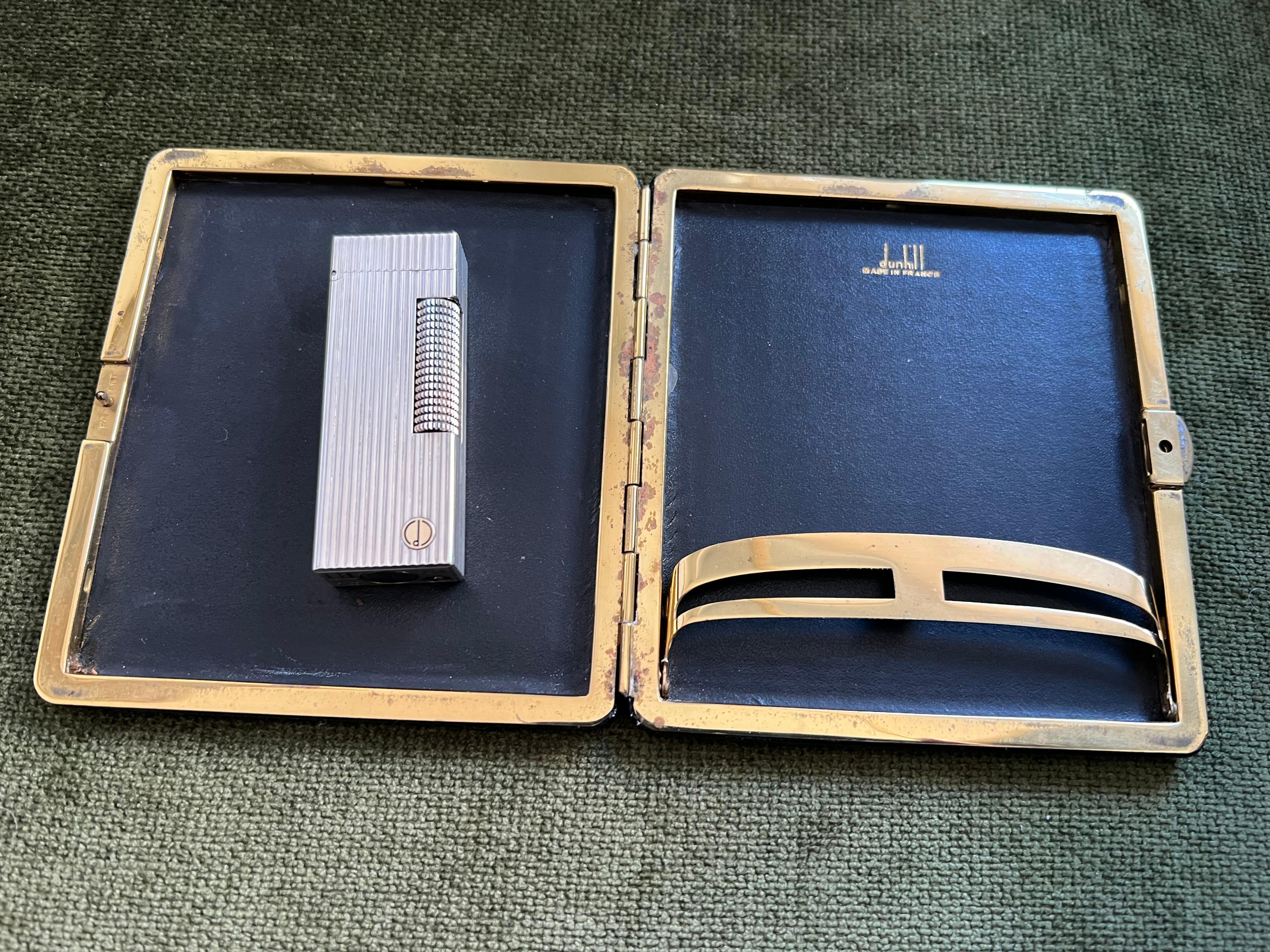 Vintage Dunhill Cigarette Case & Dunhill Gold Plated Lighter Set,  Circa 1970 In Excellent Condition For Sale In New York, NY