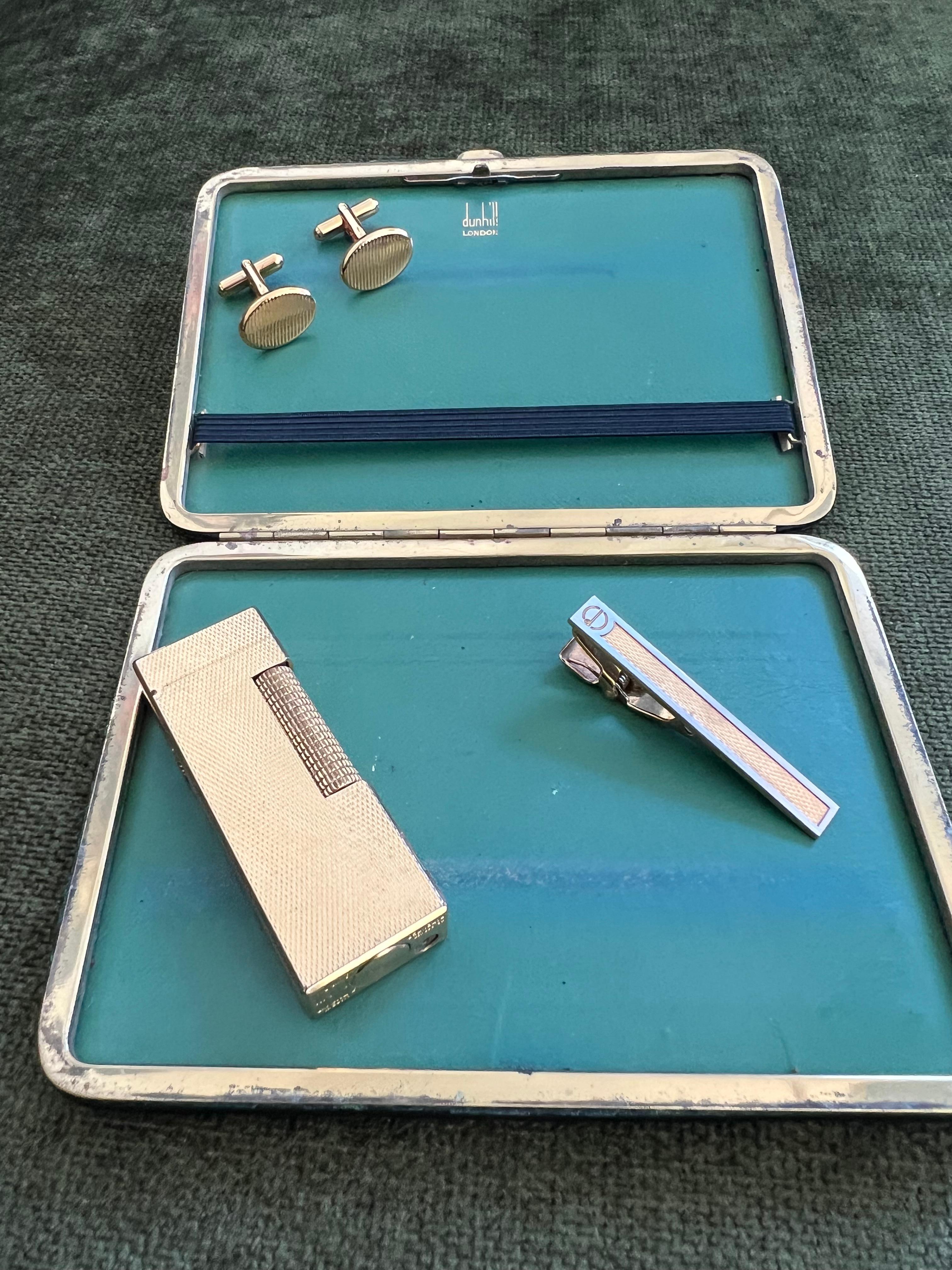 Vintage Dunhill Cigarette Case, Lighter & Tie Clip & Heritage Cufflinks Set For Sale 6