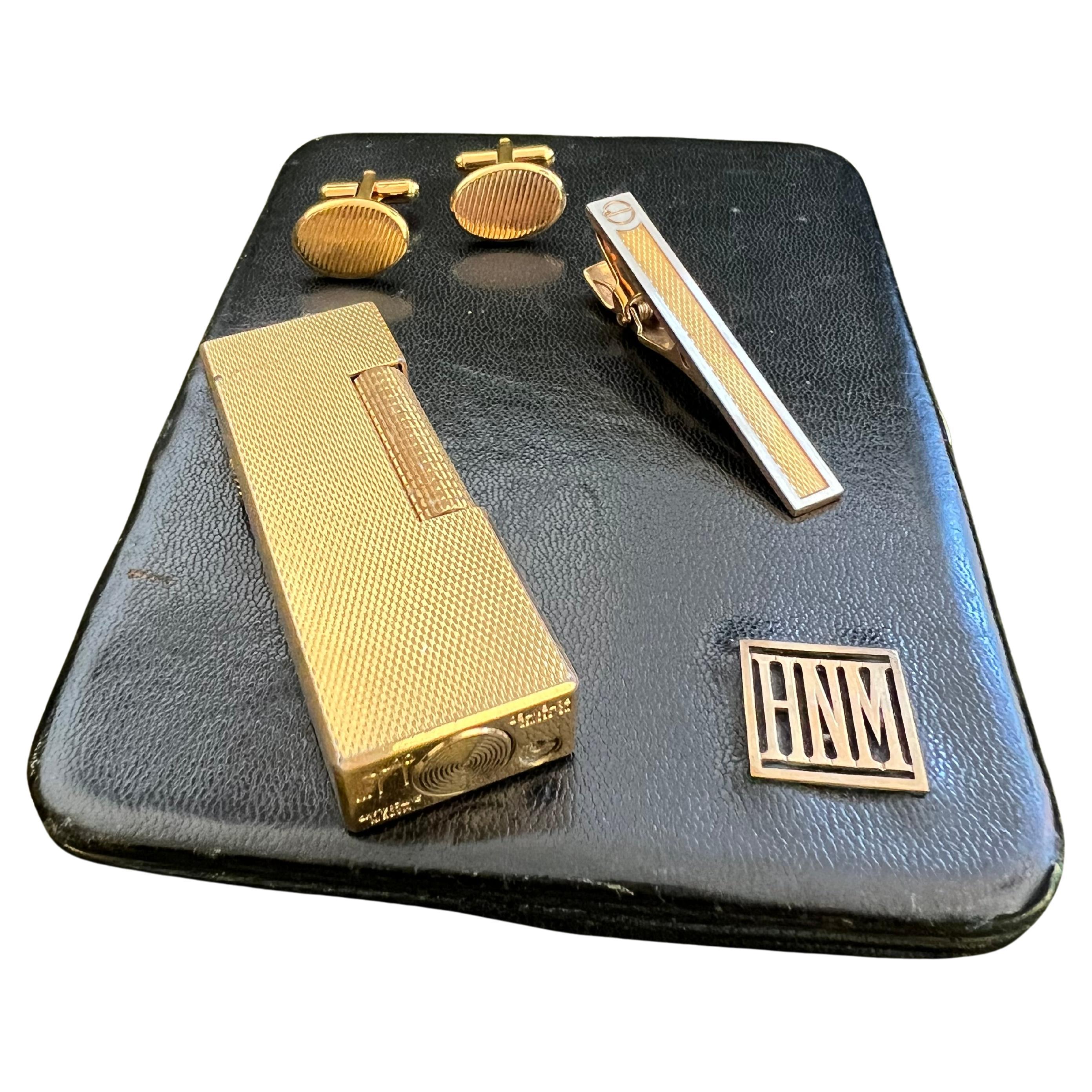 Vintage Dunhill Zigarettenetui, Feuerzeug & Krawattenklammer & Heritage Manschettenknöpfe Set