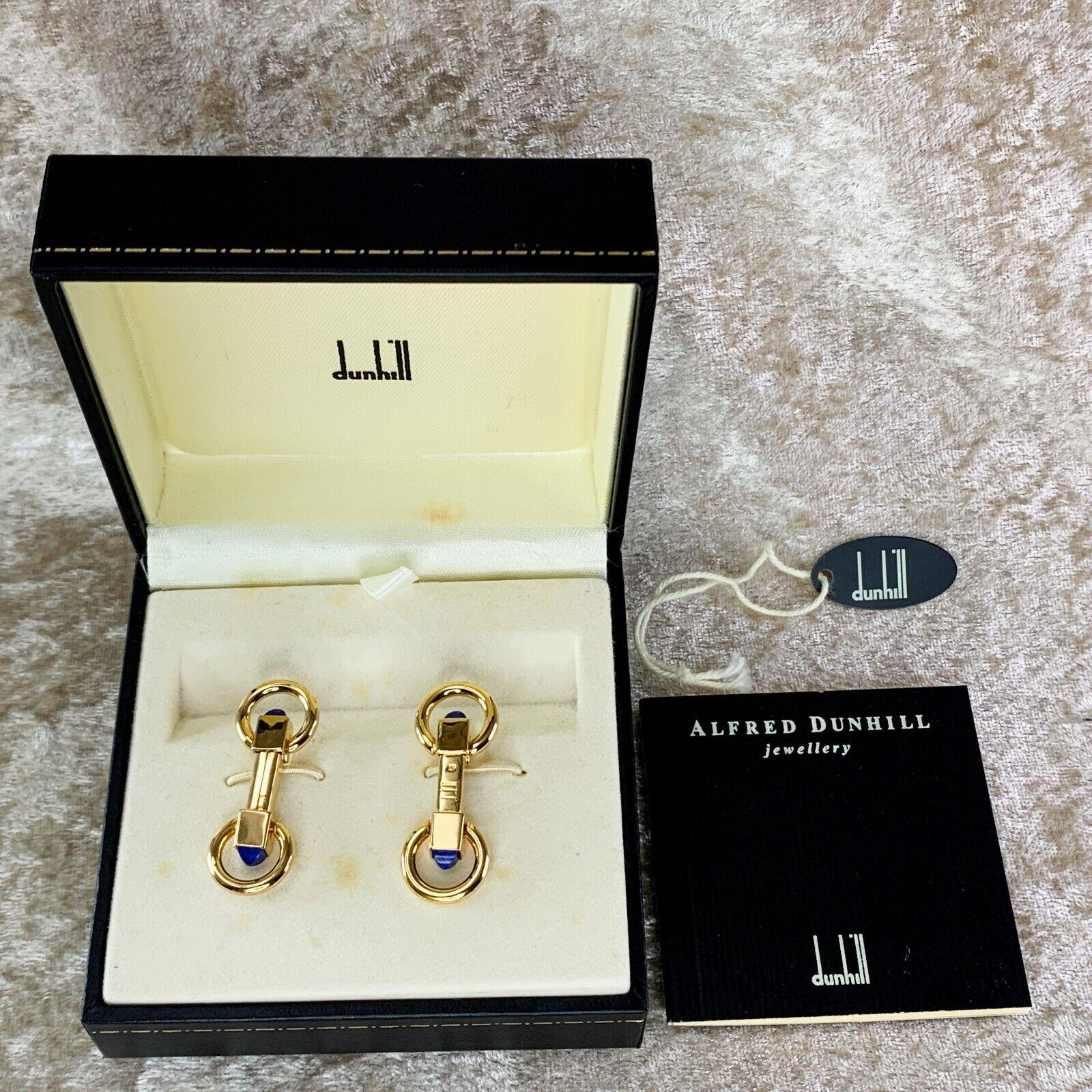 Vintage Dunhill Cufflinks Gold Plated Blue Lapis Lazuli, Circa 2000 For Sale 3