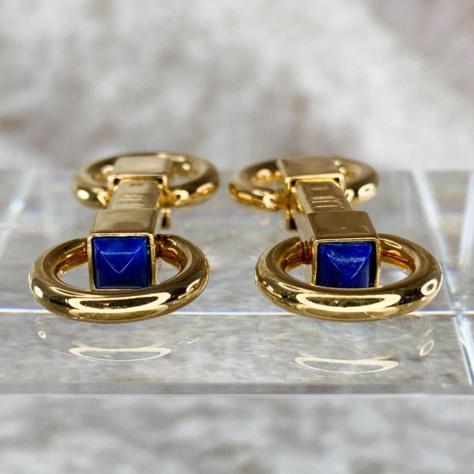 Cabochon Vintage Dunhill Cufflinks Gold Plated Blue Lapis Lazuli, Circa 2000 For Sale