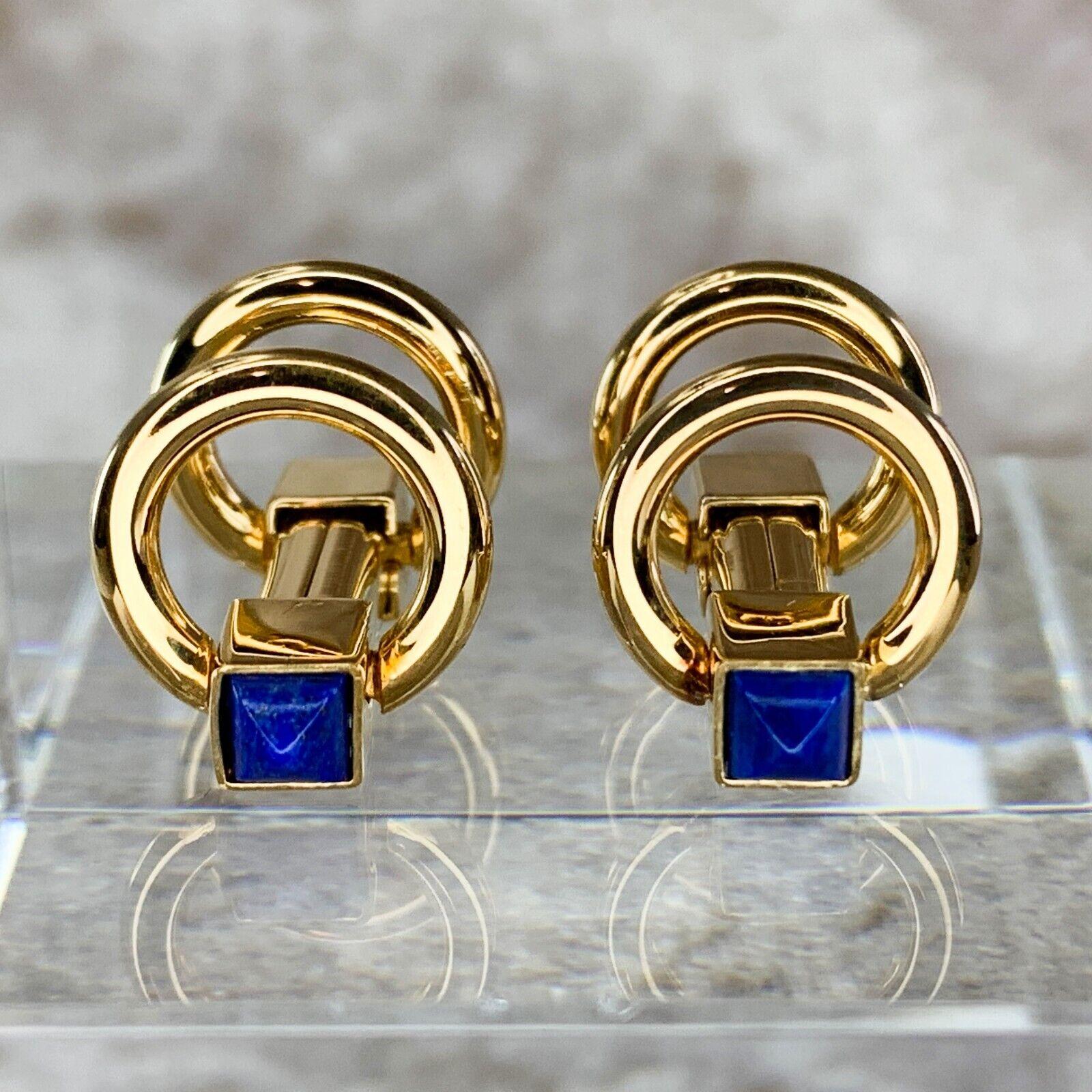 Vintage Dunhill Cufflinks Gold Plated Blue Lapis Lazuli, Circa 2000 In Excellent Condition For Sale In New York, NY