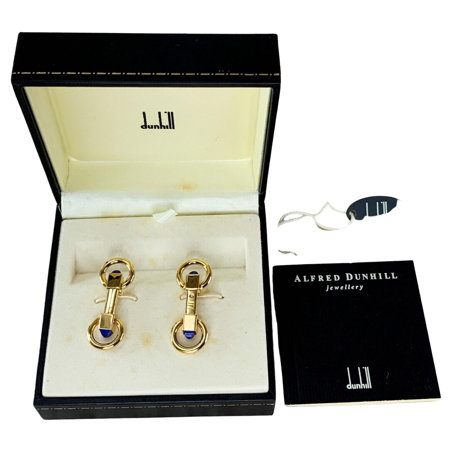Vintage Dunhill Cufflinks Gold Plated Blue Lapis Lazuli, Circa 2000 For Sale