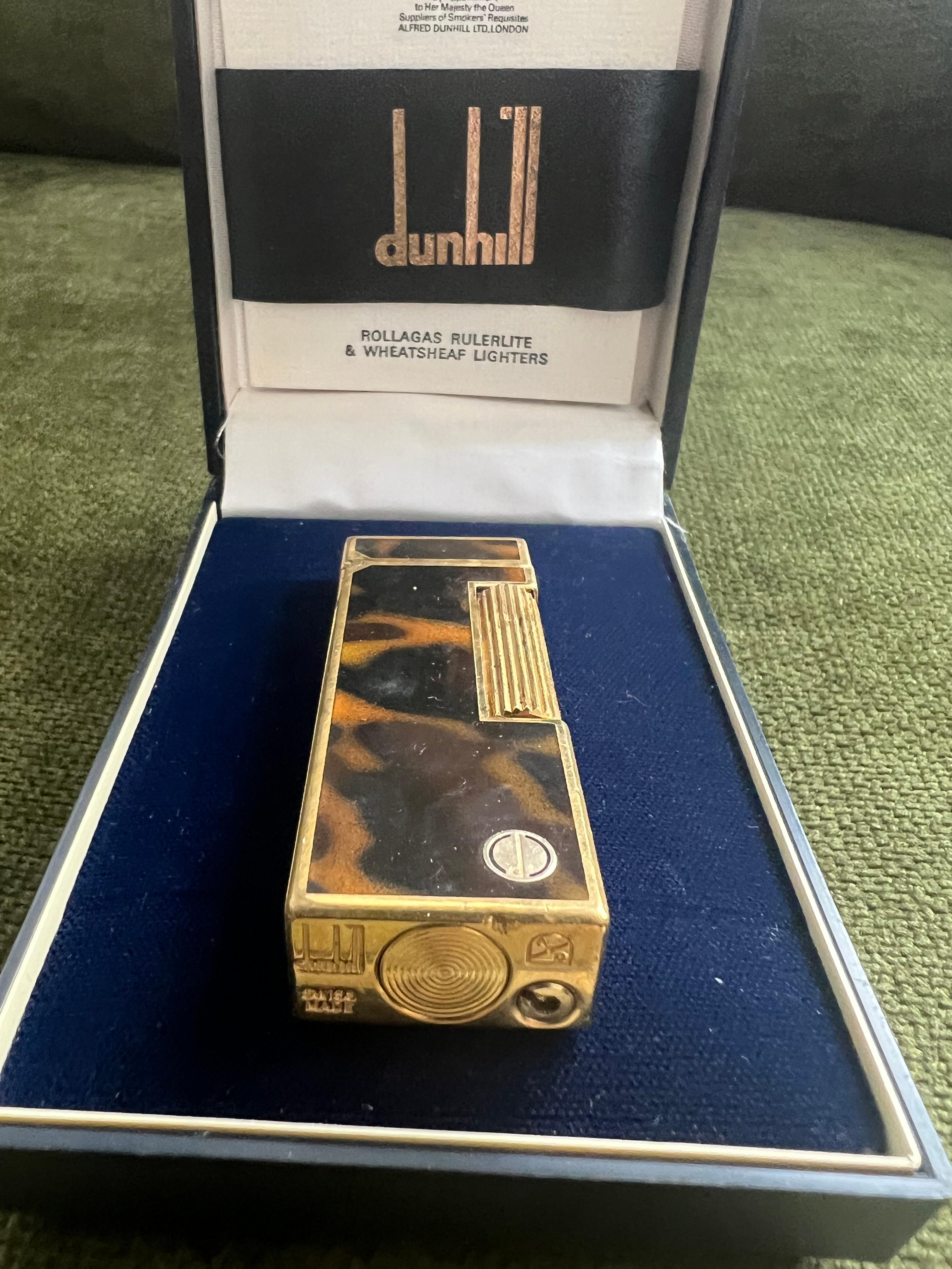 Vintage Dunhill Gold Plated Rare Cognac Marble Lacquer Lighter Original Case For Sale 5