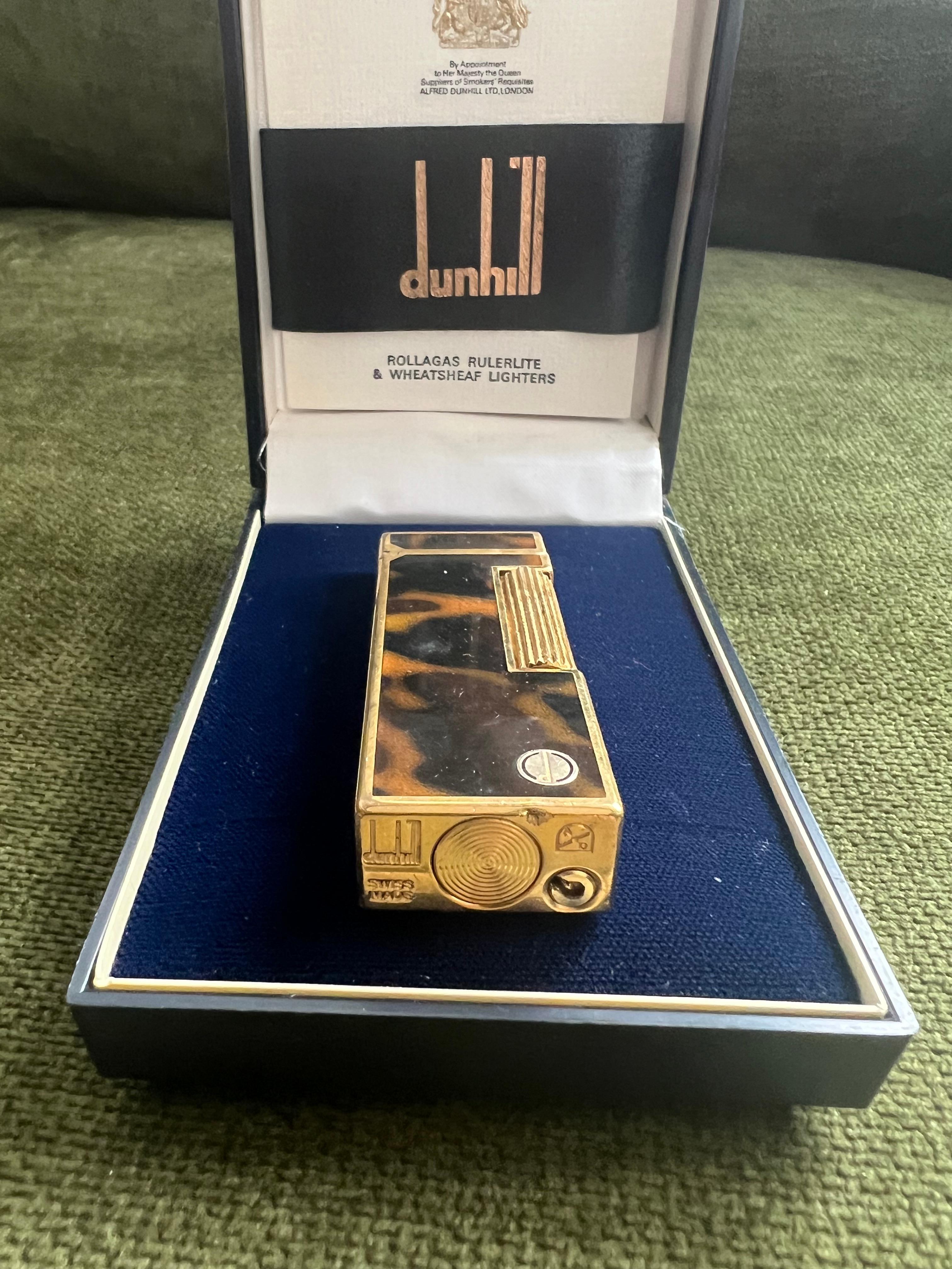 Vintage Dunhill Gold Plated Rare Cognac Marble Lacquer Lighter Original Case For Sale 6