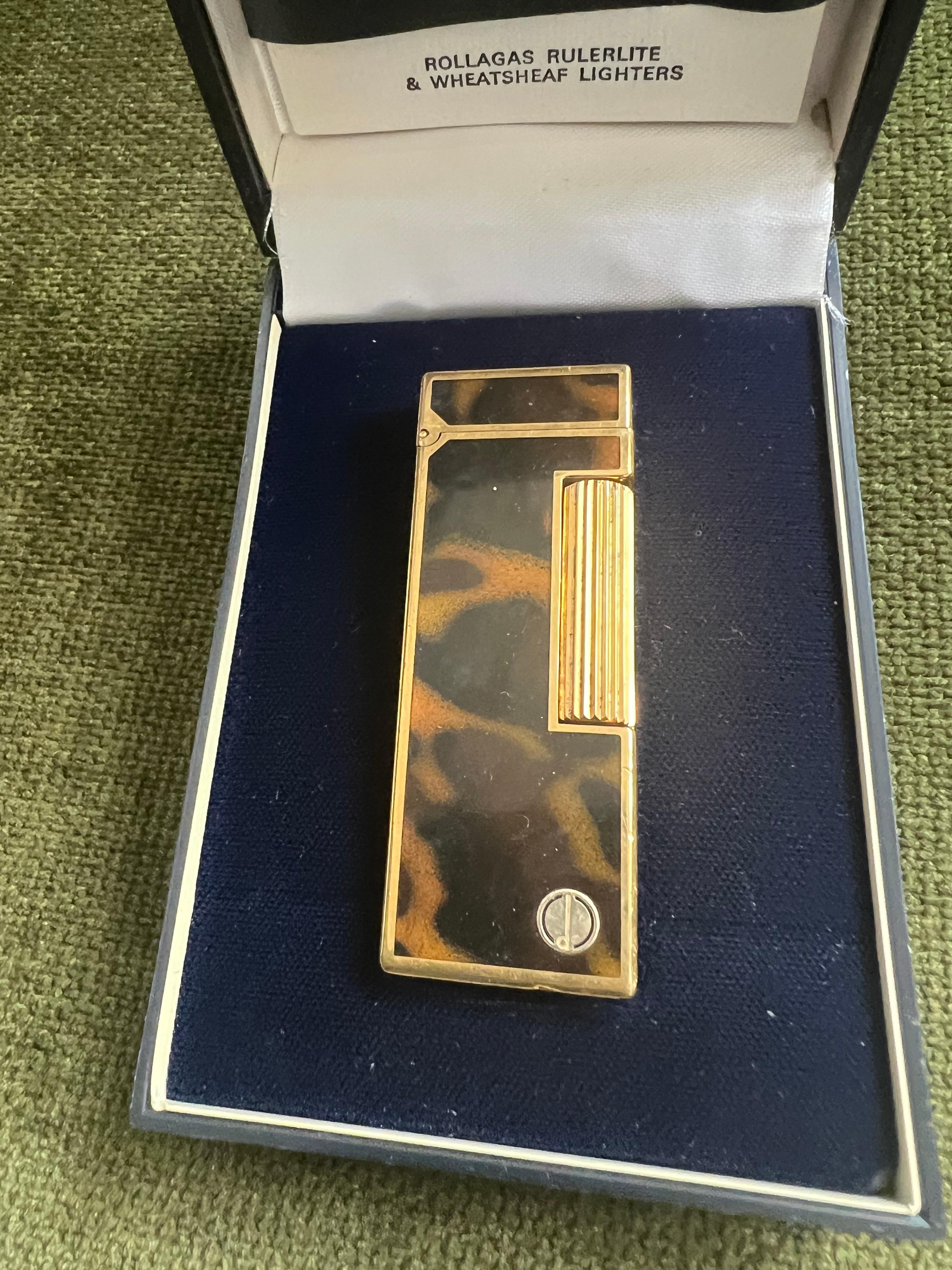 Vintage Dunhill Gold Plated Rare Cognac Marble Lacquer Lighter Original Case For Sale 7
