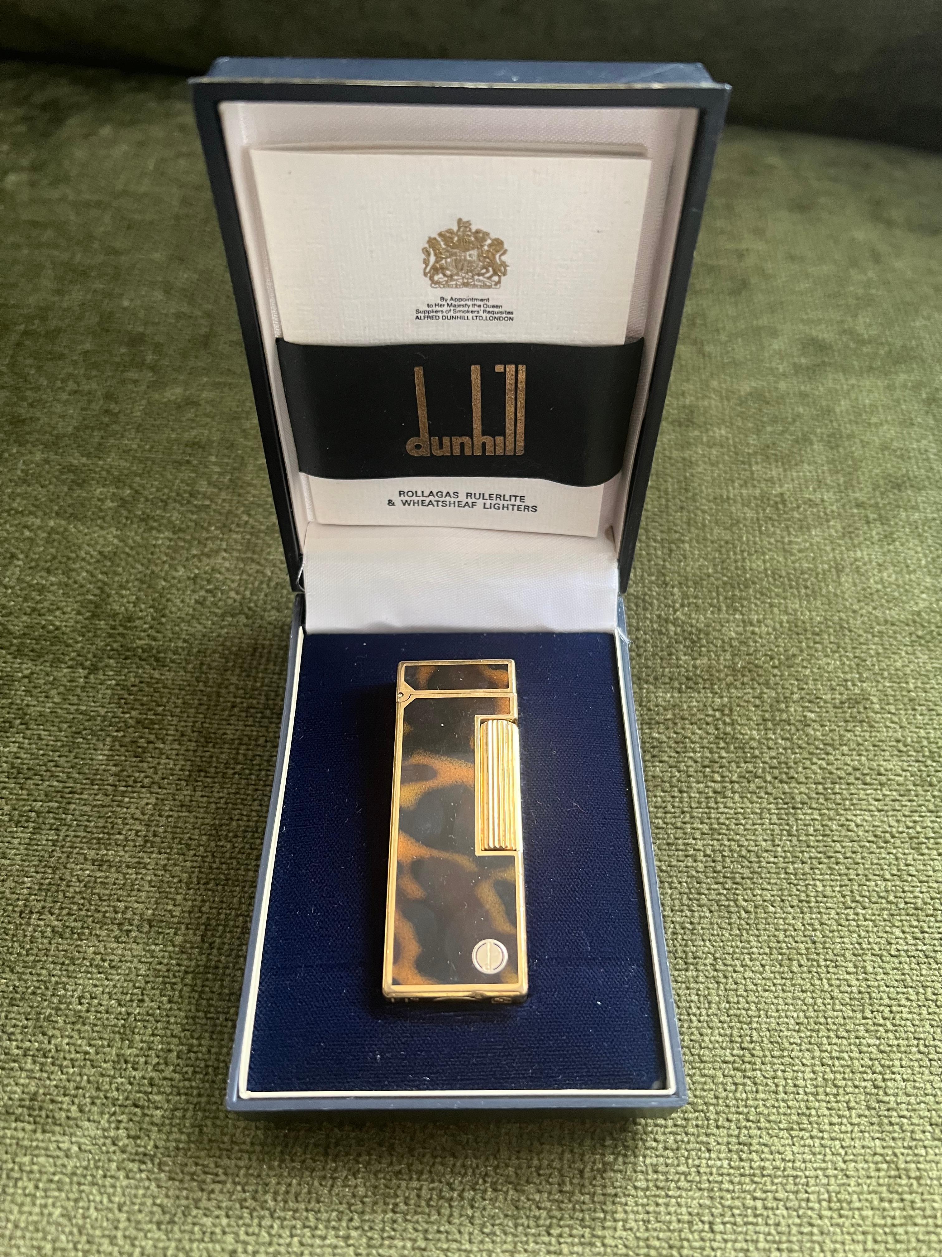 Vintage Dunhill Gold Plated Rare Cognac Marble Lacquer Lighter Original Case For Sale 11