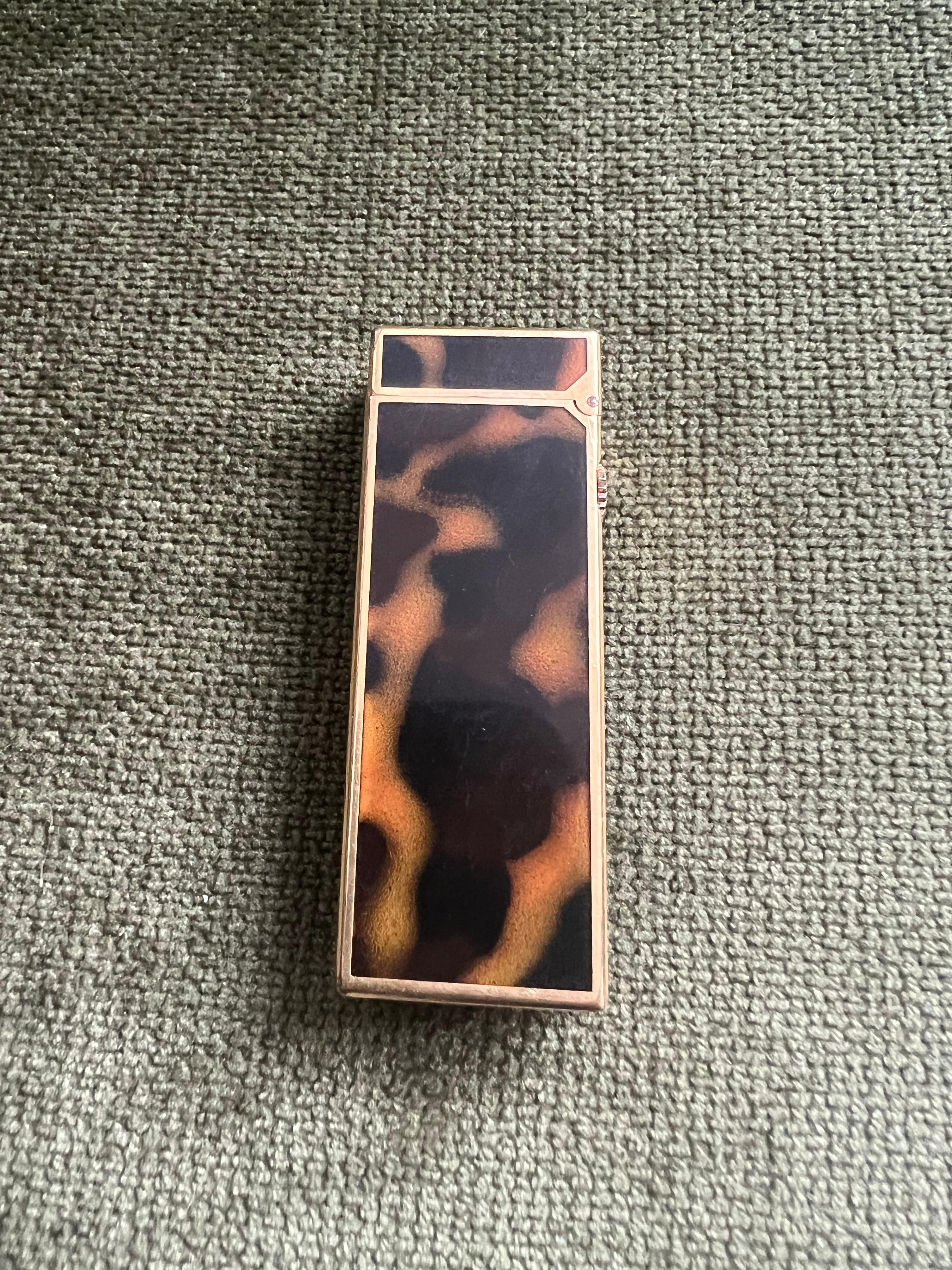 Women's or Men's Vintage Dunhill Gold Plated Rare Cognac Marble Lacquer Lighter Original Case For Sale