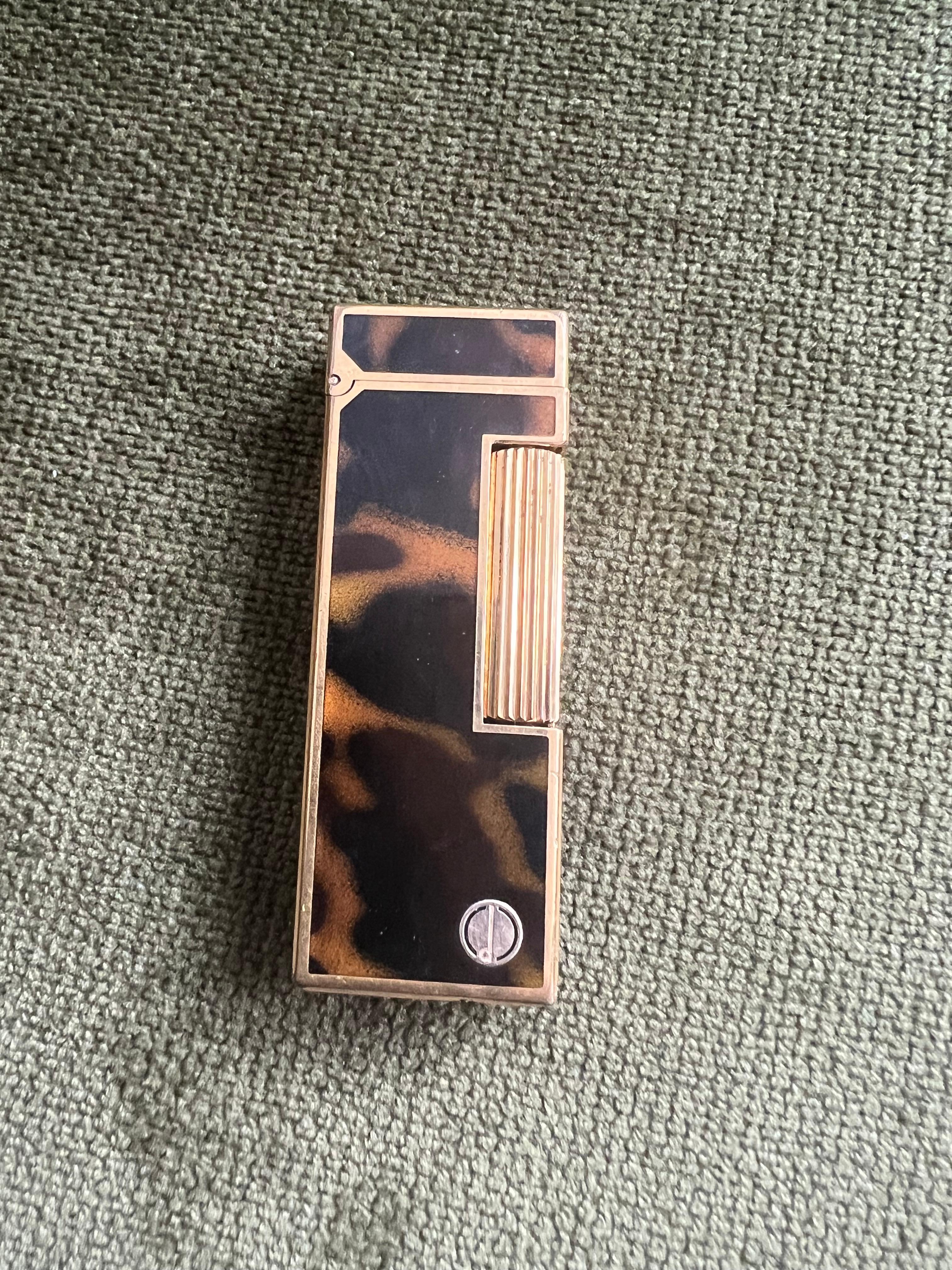 Vintage Dunhill Gold Plated Rare Cognac Marble Lacquer Lighter Original Case For Sale 1
