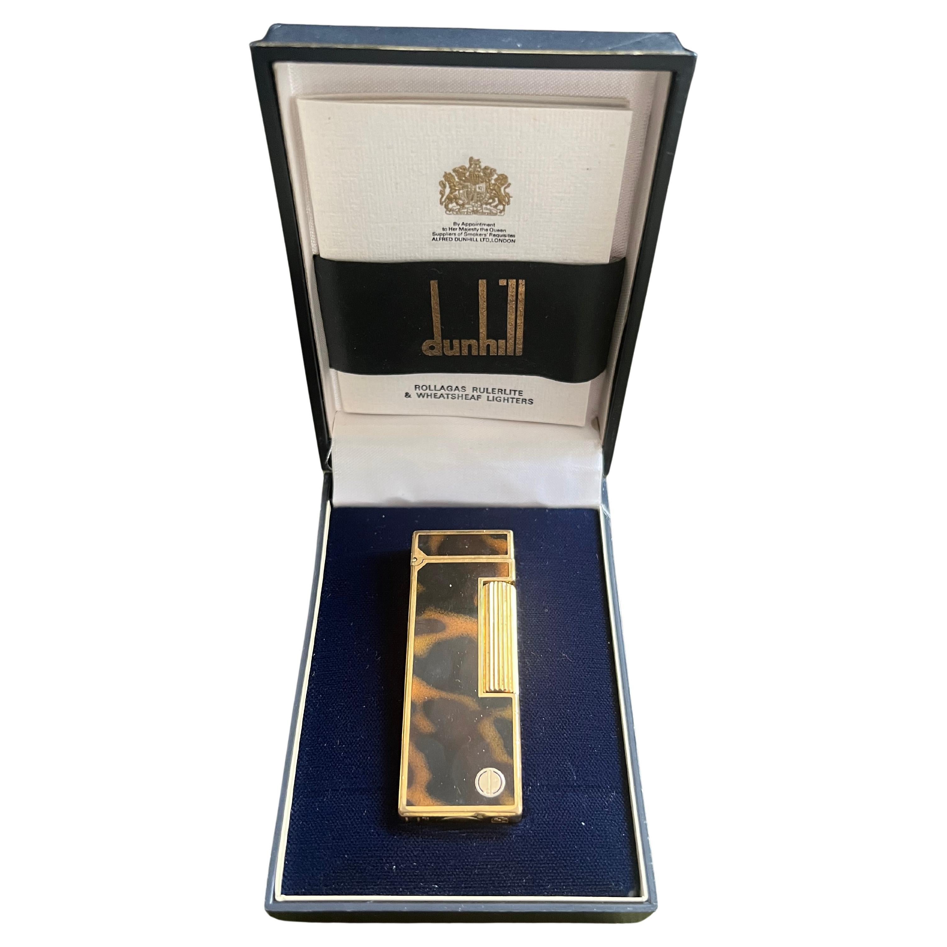 Vintage Dunhill Gold Plated Rare Cognac Marmor Lack Feuerzeug Original Etui