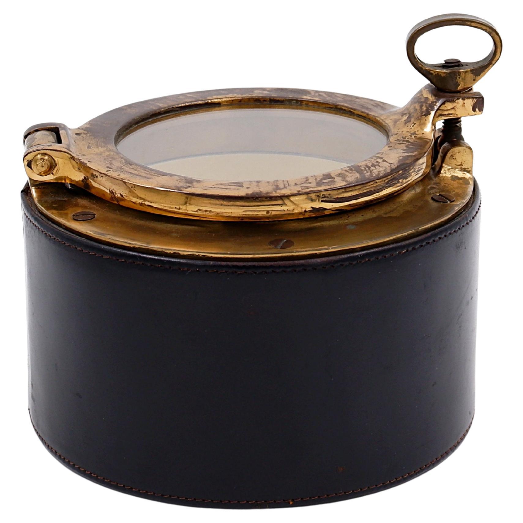 Humidor per sigari Dunhill d'epoca in pelle e ottone, anni '60