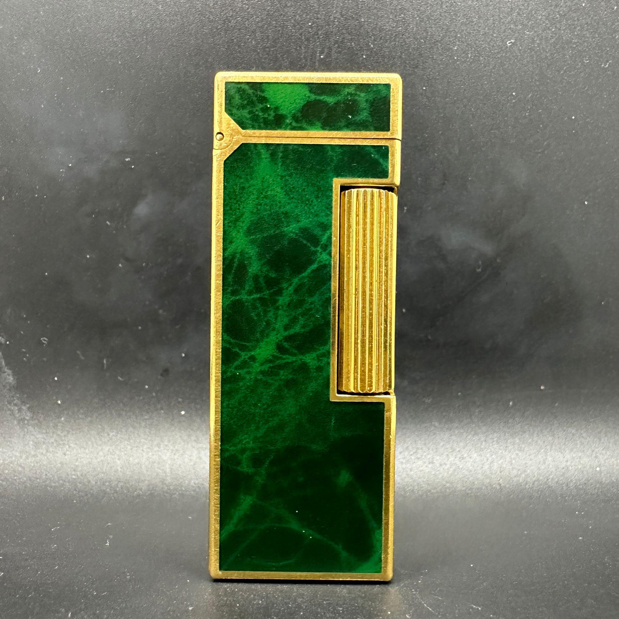 Vintage Dunhill Rare Green Marble Lacquer & Gold Plated Roller Lighter 4