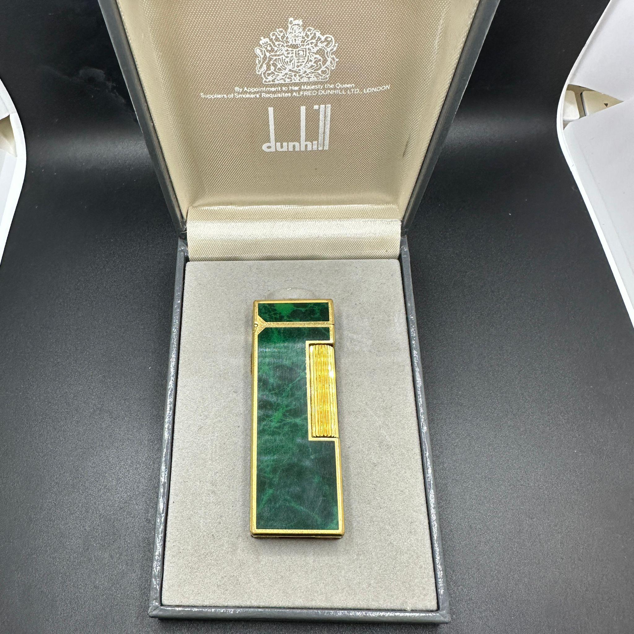 Vintage Dunhill Rare Green Marble Lacquer & Gold Plated Roller Lighter  6