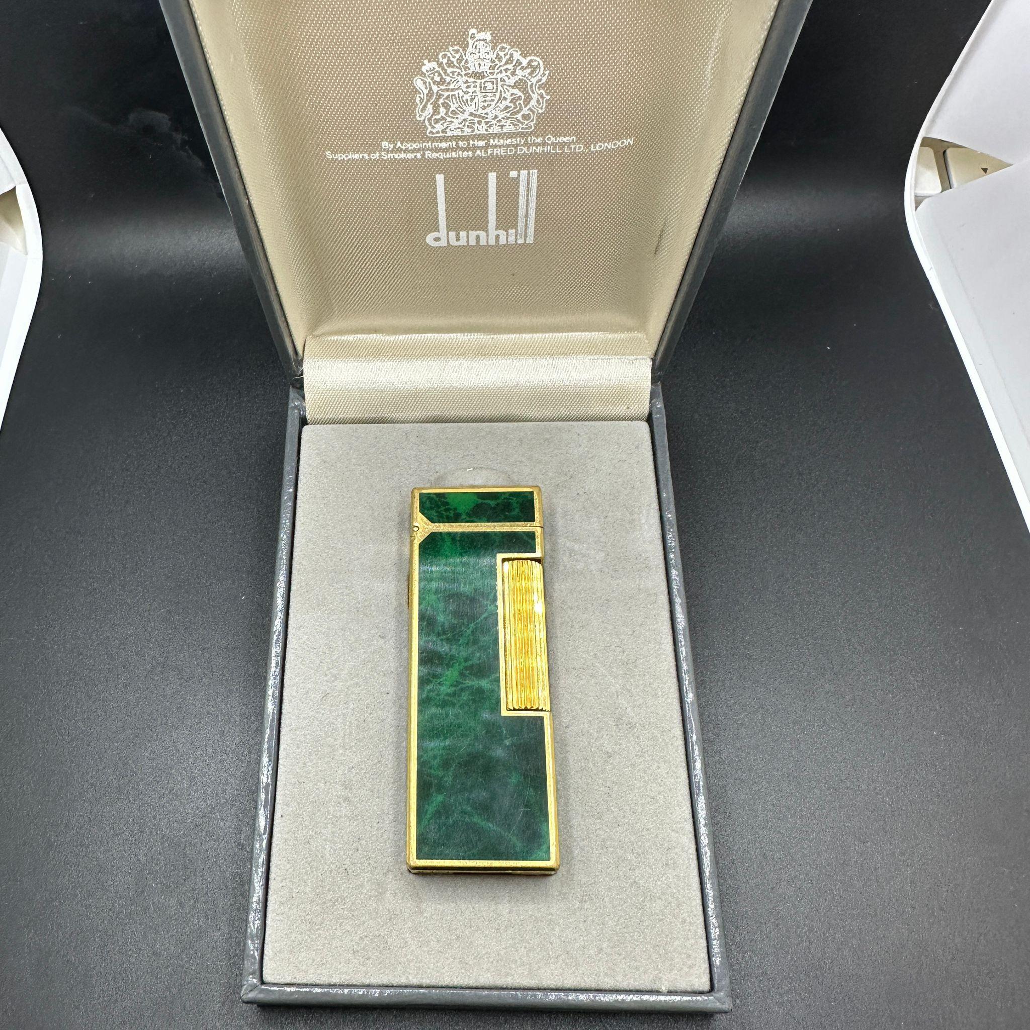 Vintage Dunhill Rare Green Marble Lacquer & Gold Plated Roller Lighter 6