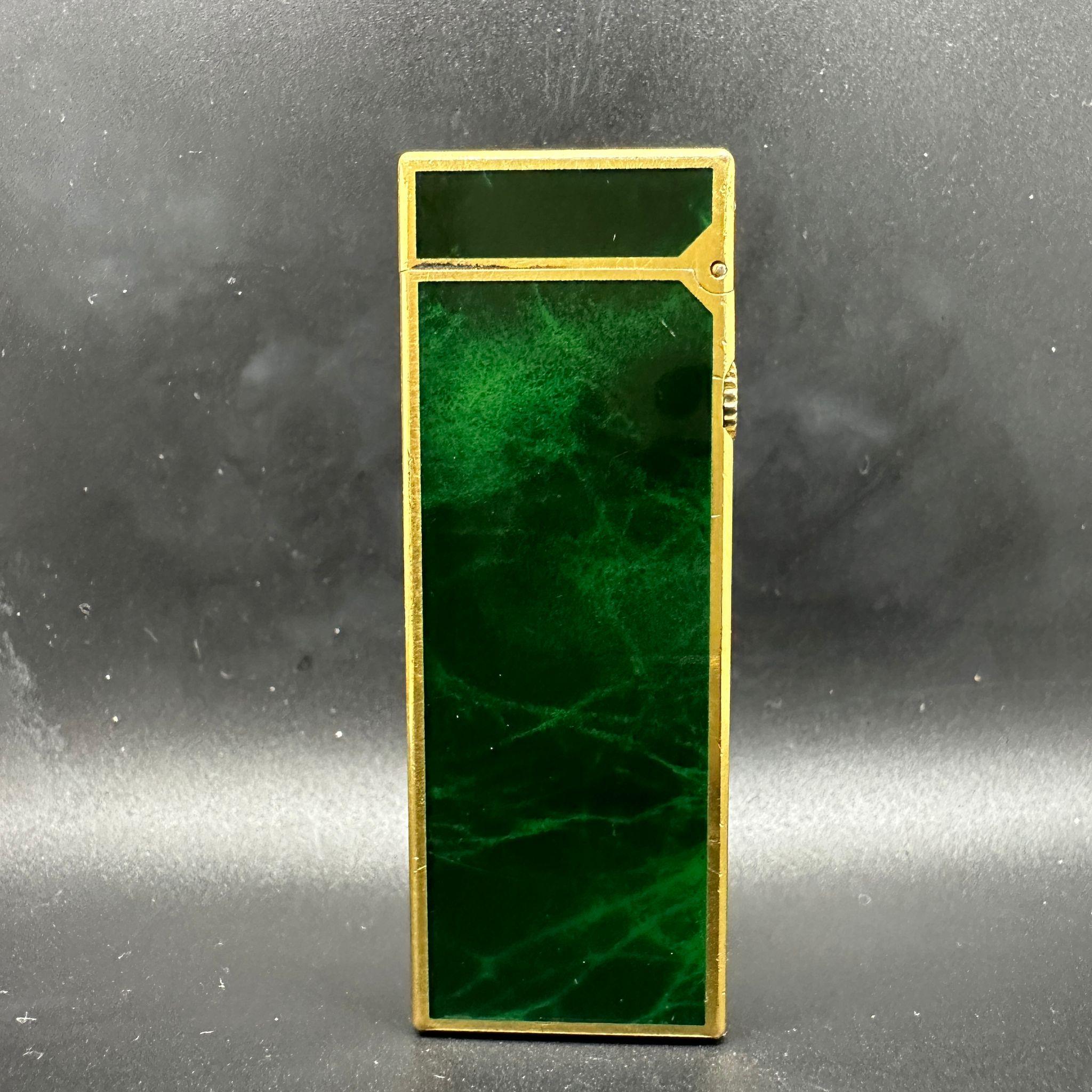 Art Deco Vintage Dunhill Rare Green Marble Lacquer & Gold Plated Roller Lighter
